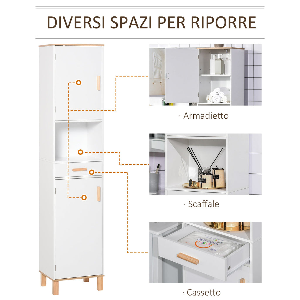 Easycomfort Mobile Bagno Salvaspazio in Legno, Mobile a Colonna with Armadietti e Cassetto, 39x30x180cm, white