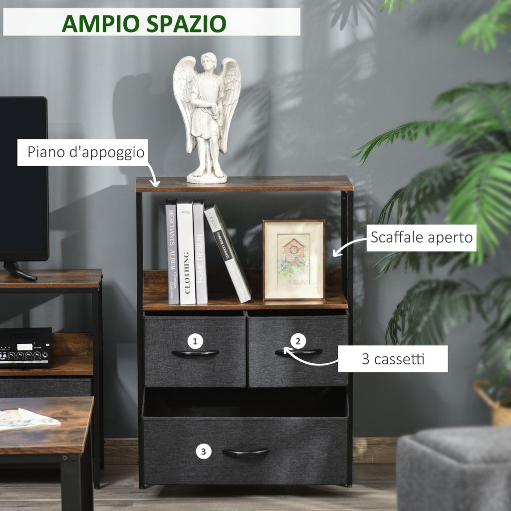 Easycomfort Mobile Cassettiera Multiuso with 3 Cassetti Pieghevoli in Tessuto, Arredamento Soggiorno e Camera, 58x29x81.5cm, Grigio Scuro