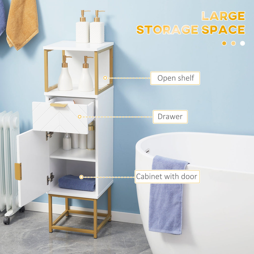 Easycomfort Mobile Colonna Bagno with Cassetto, Armadietto e Ripiano in Legno e Metallo, 30x30x105cm, white