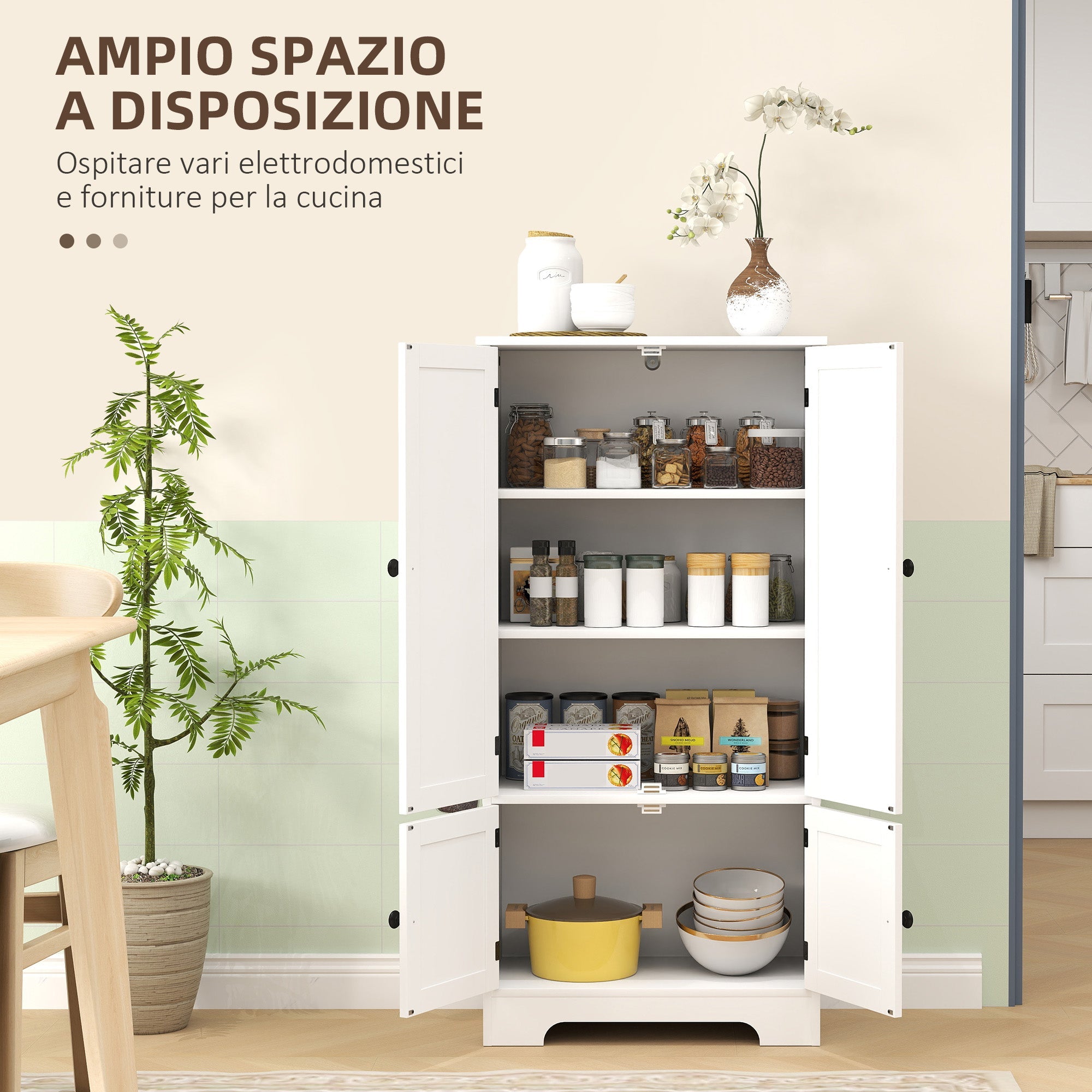 EasyComfort Mobile Credenza Keukenkast 4 deuren, 2 kastjes, 58.2x30x123 cm