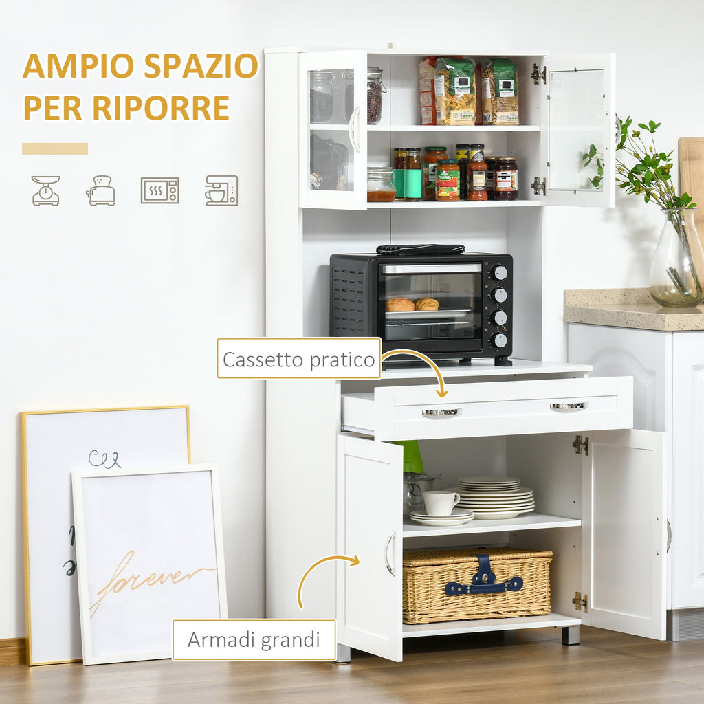EasyComfort Mobile Cucina Moderno with 2 Armadietti, Ante in Vetro e Mensole Regolabili, 80x48x170 cm, white