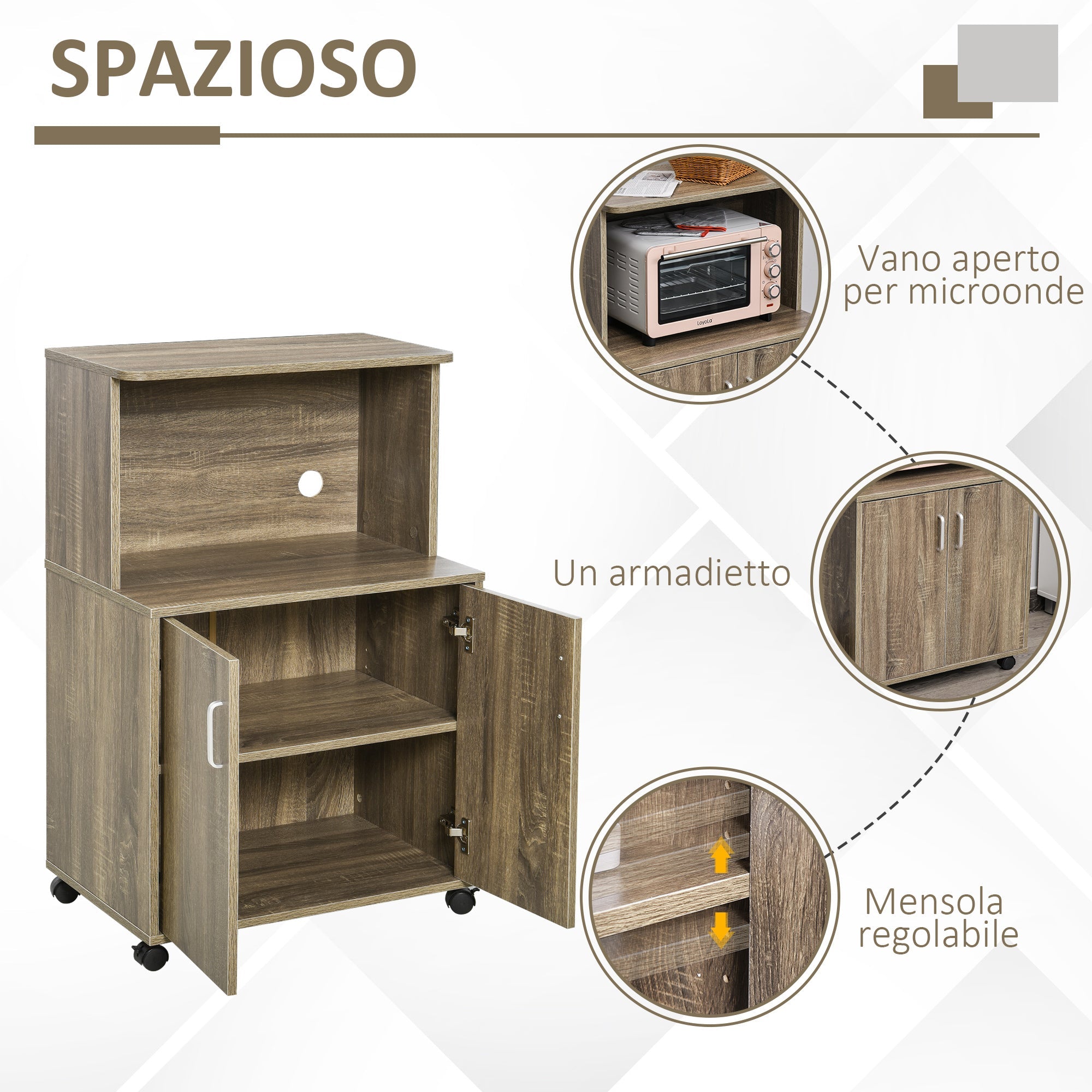 EasyComfort Multifunctioneel keukenkastje met wielen 60,4x40,3x97 cm