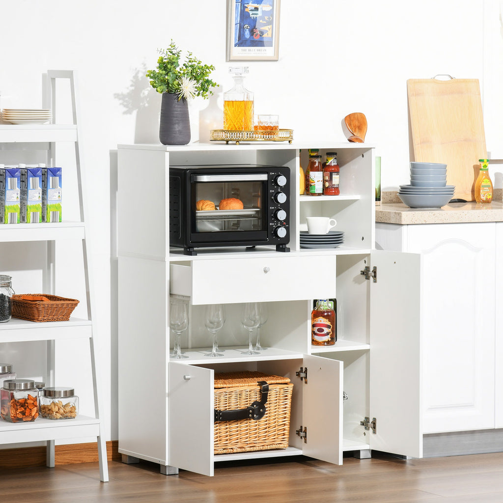 Easycomfort Mobile Cucina per Microonde with Armadietti, Mensole e Cassetto, Credenza Moderna in Legno 90x40x120cm white