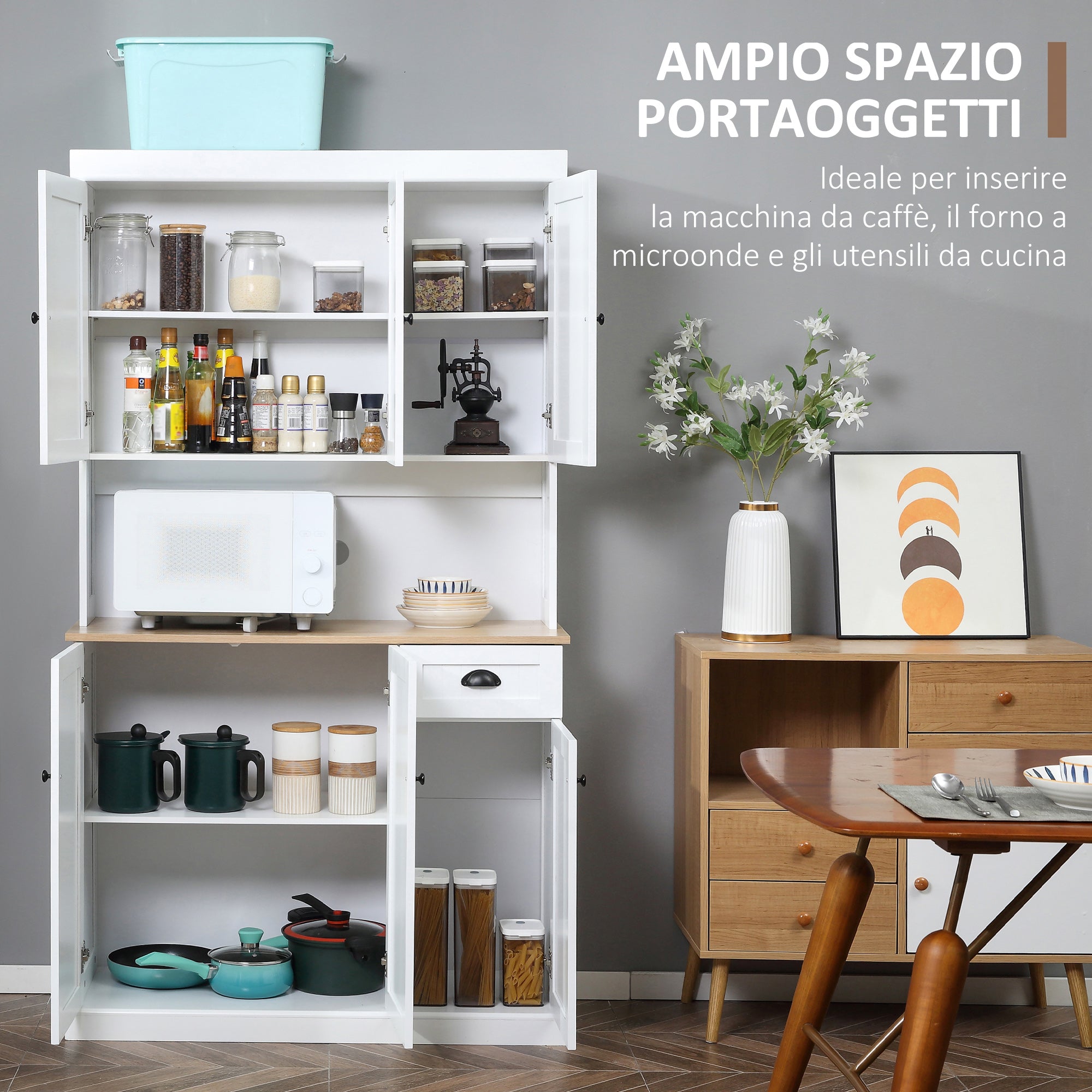 EasyComfort Mobile Dispensa Cucina in Legno with Armadietti e Cassetto Stile Country, 101x39x180cm, white