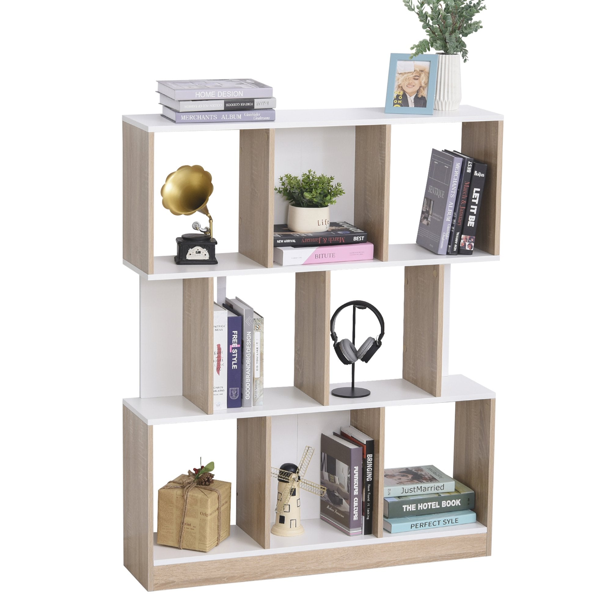 Easycomfort Mobile Libreria a 8 Ripiani per Soggiorno e Camera da Letto, in Legno, 100x27x124 cm, Rovere e white