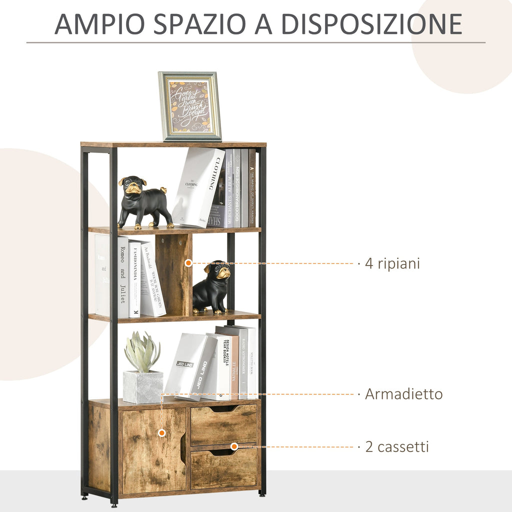 EasyComfort Boekenkast 3 planken, kastje en 2 lades 58x24x122 cm