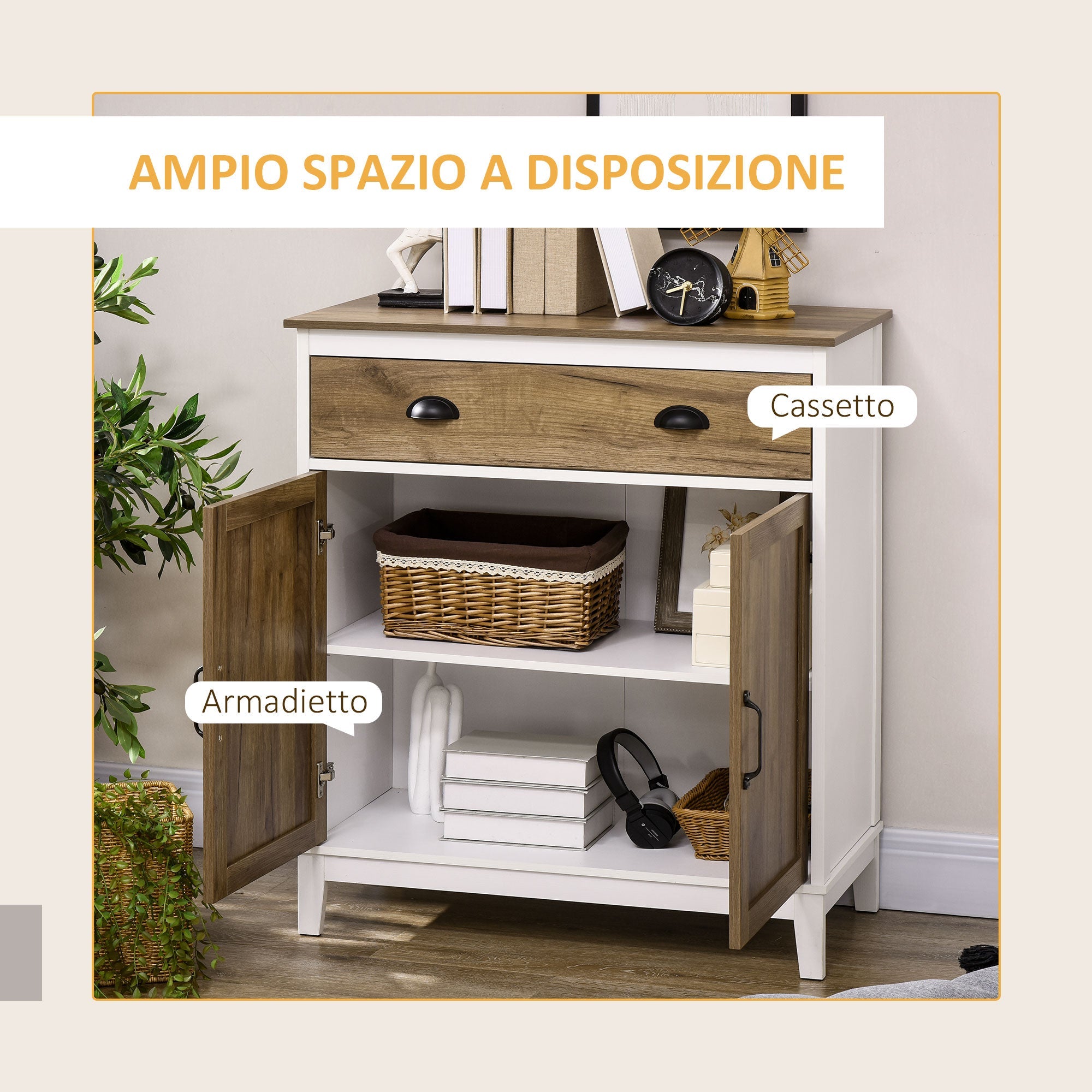 Easycomfort Mobile Multiuso in Truciolato with Armadietto e Cassetto in Stile Rustico, 78.5x39x89.4cm, white