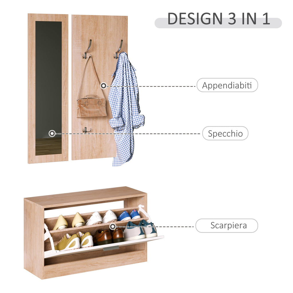 EasyComfort Set 3-delig halmeubel hout - schoenenkast 80x27x46,5 cm