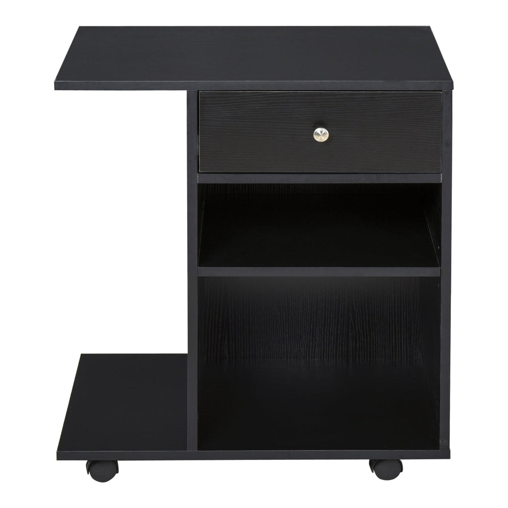 Easycomfort Mobile Porta Stampante in Legno black with 1 Cassetto, 2 Ripiani e Mensola CPU, per Ufficio 60x40x68.5cm
