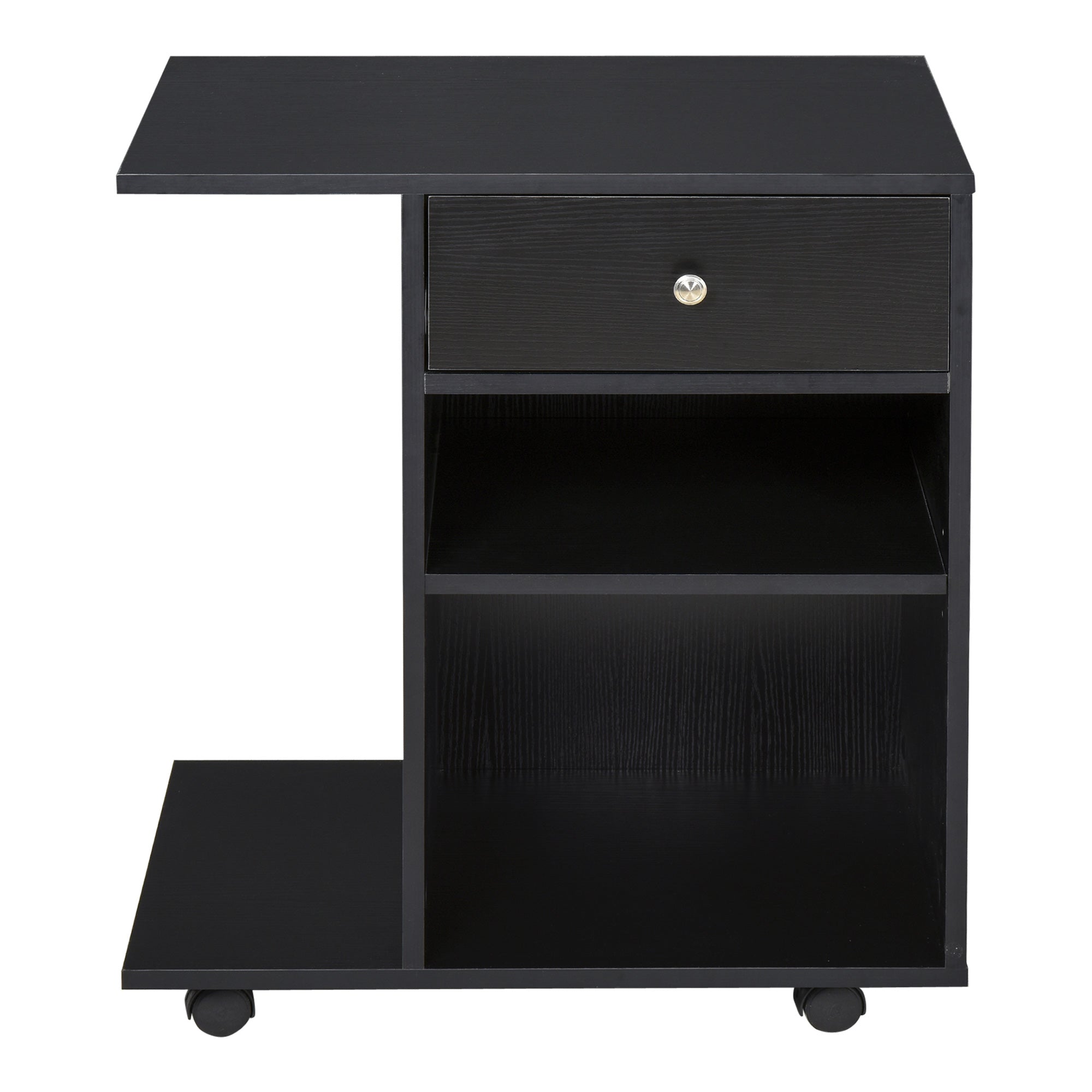 Easycomfort Mobile Porta Stampante in Legno black with 1 Cassetto, 2 Ripiani e Mensola CPU, per Ufficio 60x40x68.5cm