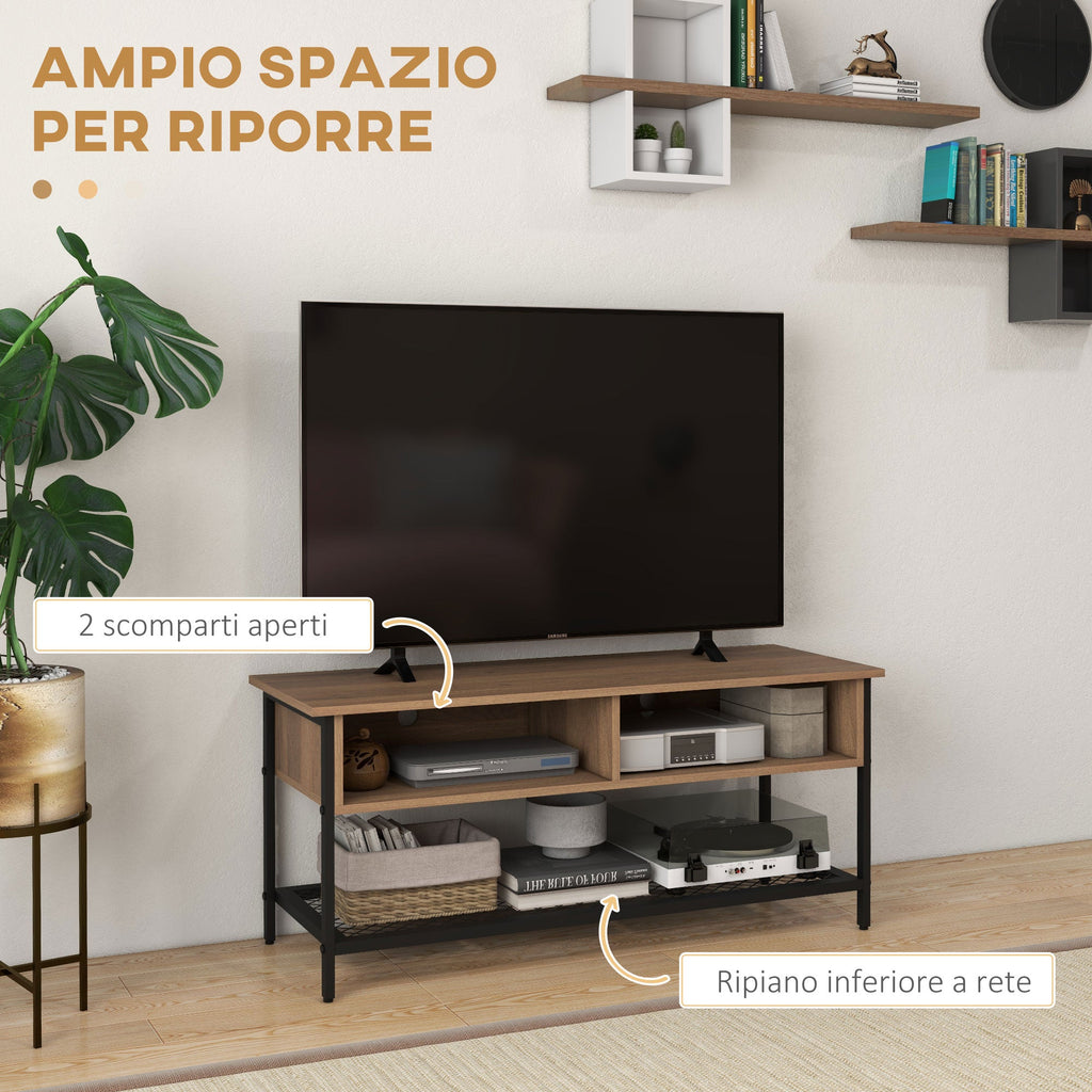 Easycomfort Mobile Porta TV fino 48" Stile Industriale in Legno e Acciaio, 110x40x48cm, Marrone e black