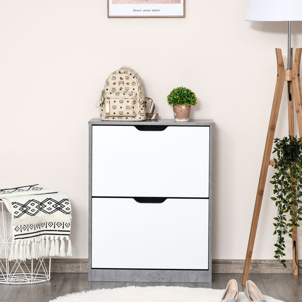 Easycomfort Mobile Portascarpe, Scarpiera Salvaspazio Bassa a 2 Ante per 8 Paia di Scarpe, Arredamento Moderno, Grigio e white, 62.5x26x81cm