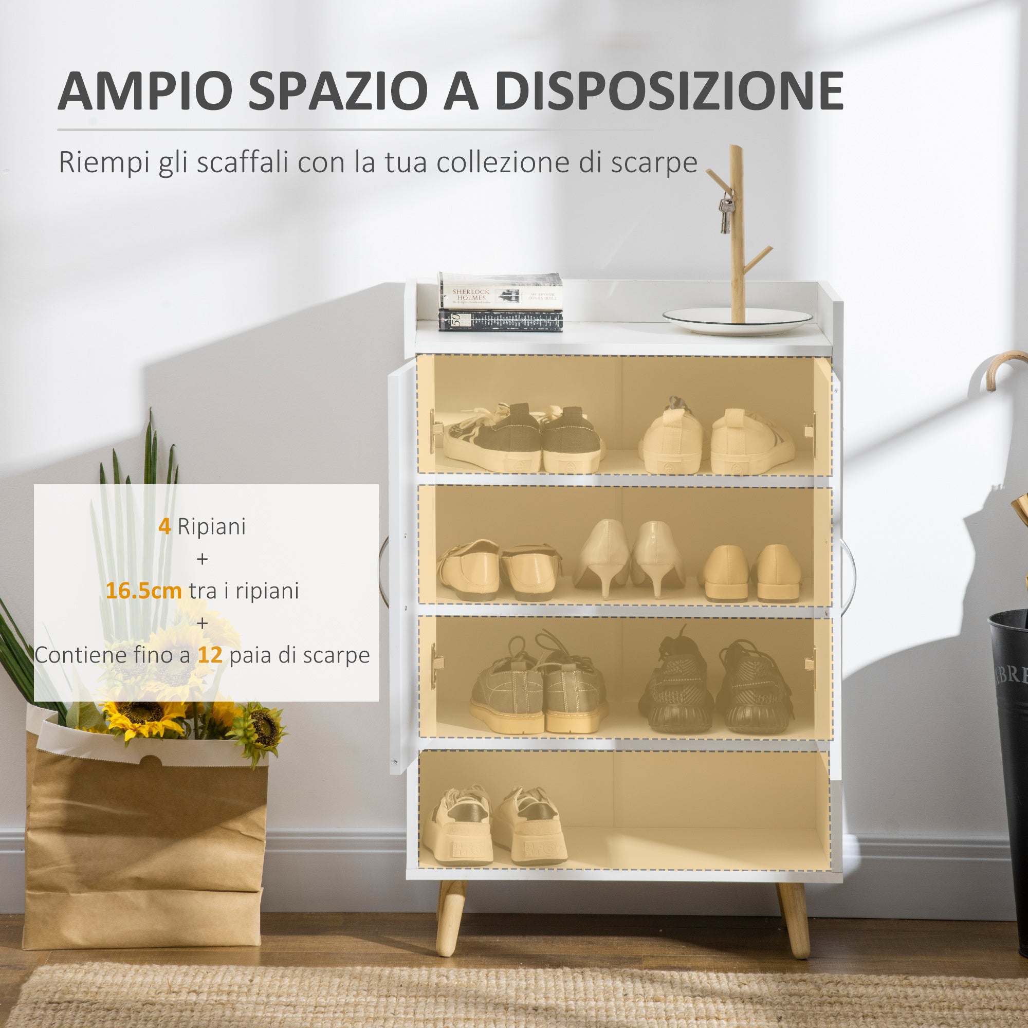 EasyComfort Mobile schoenenkast met open bovenblad, 60 x 30 x 92 cm