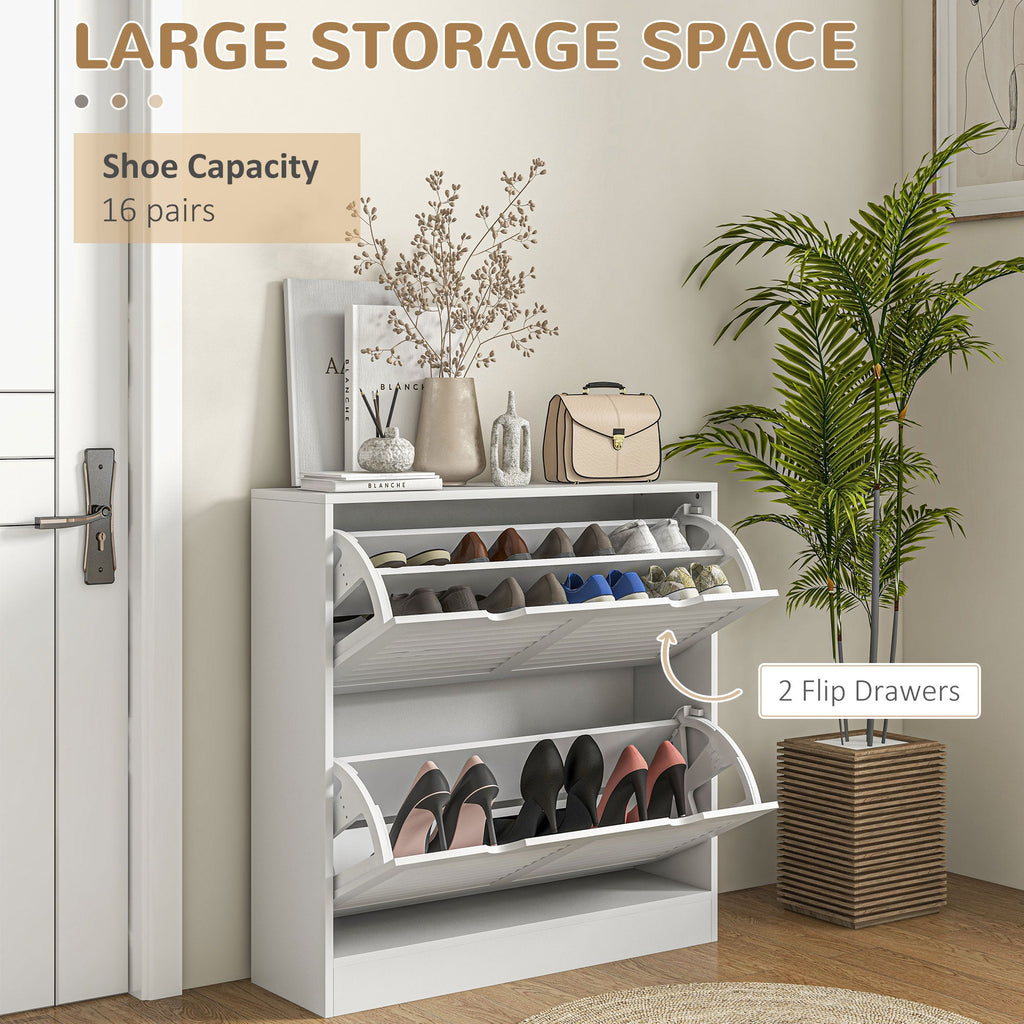 Easycomfort Mobile Scarpiera Salvaspazio in Legno per 16 Paia di Scarpe with 2 Ante a Ribalta, 81.5x25x83cm, white