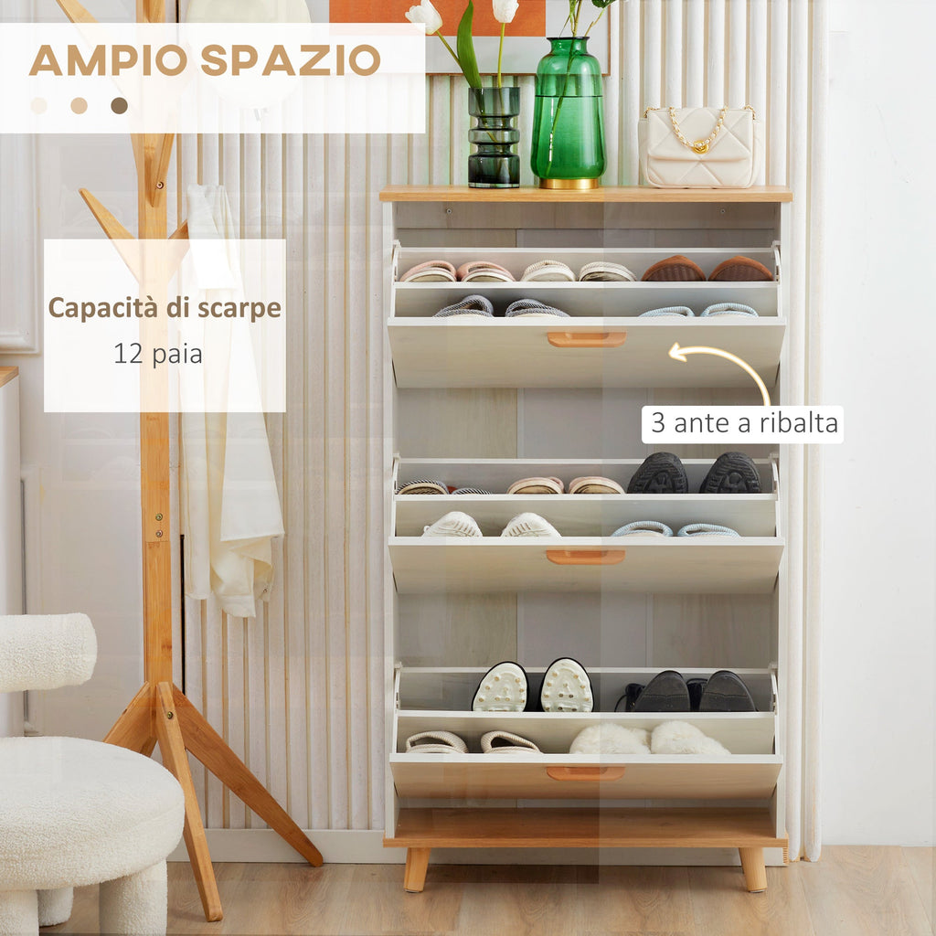 Easycomfort Mobile Scarpiera Salvaspazio in Truciolato with 3 Cassetti e 2 Ripiani Interni Regolabili, 70x23.5x122 cm, white