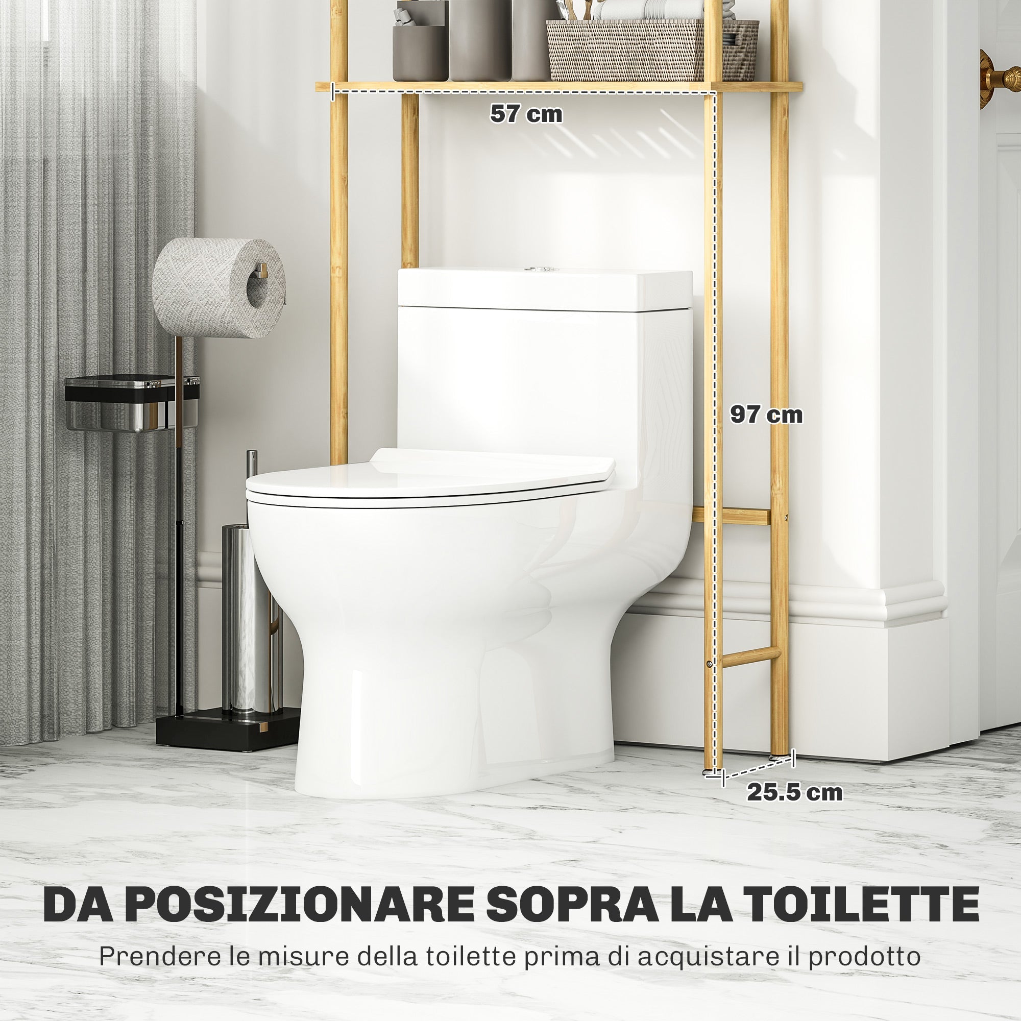 EasyComfort Mobile Sopra WC bovenkast voor toilet, 3 lattenplanken, 63.5x25.5x181 cm