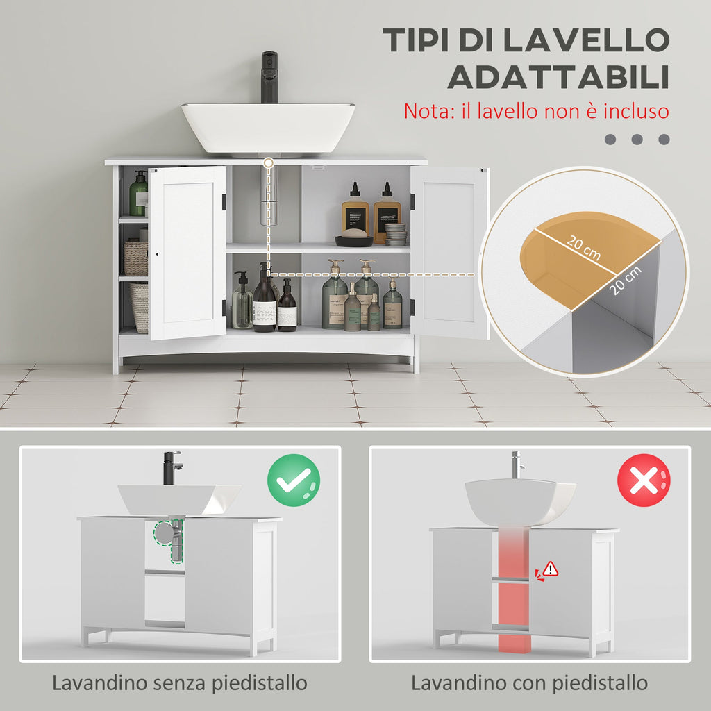 EasyComfort Mobile Sotto Lavabo Bagno with Armadietto a 2 Ante e 3 Ripiani Aperti in Legno, 90x30x60cm, white
