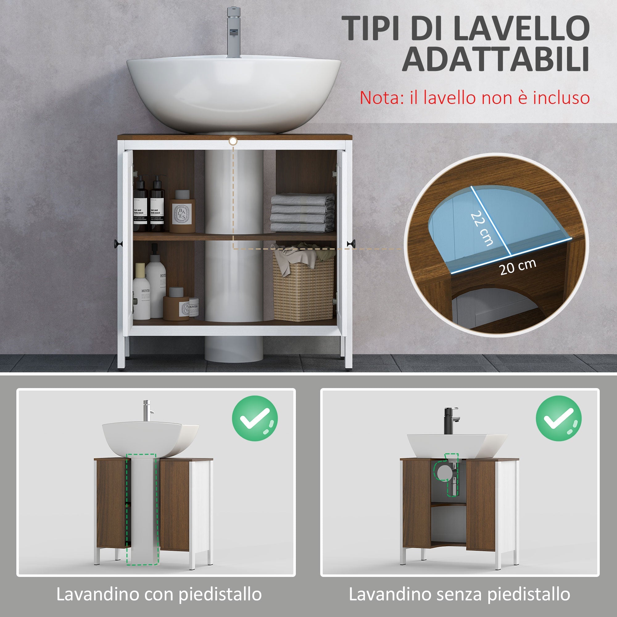 EasyComfort Mobile Sotto Lavabo badmeubel 60x30x60 cm wit/noot