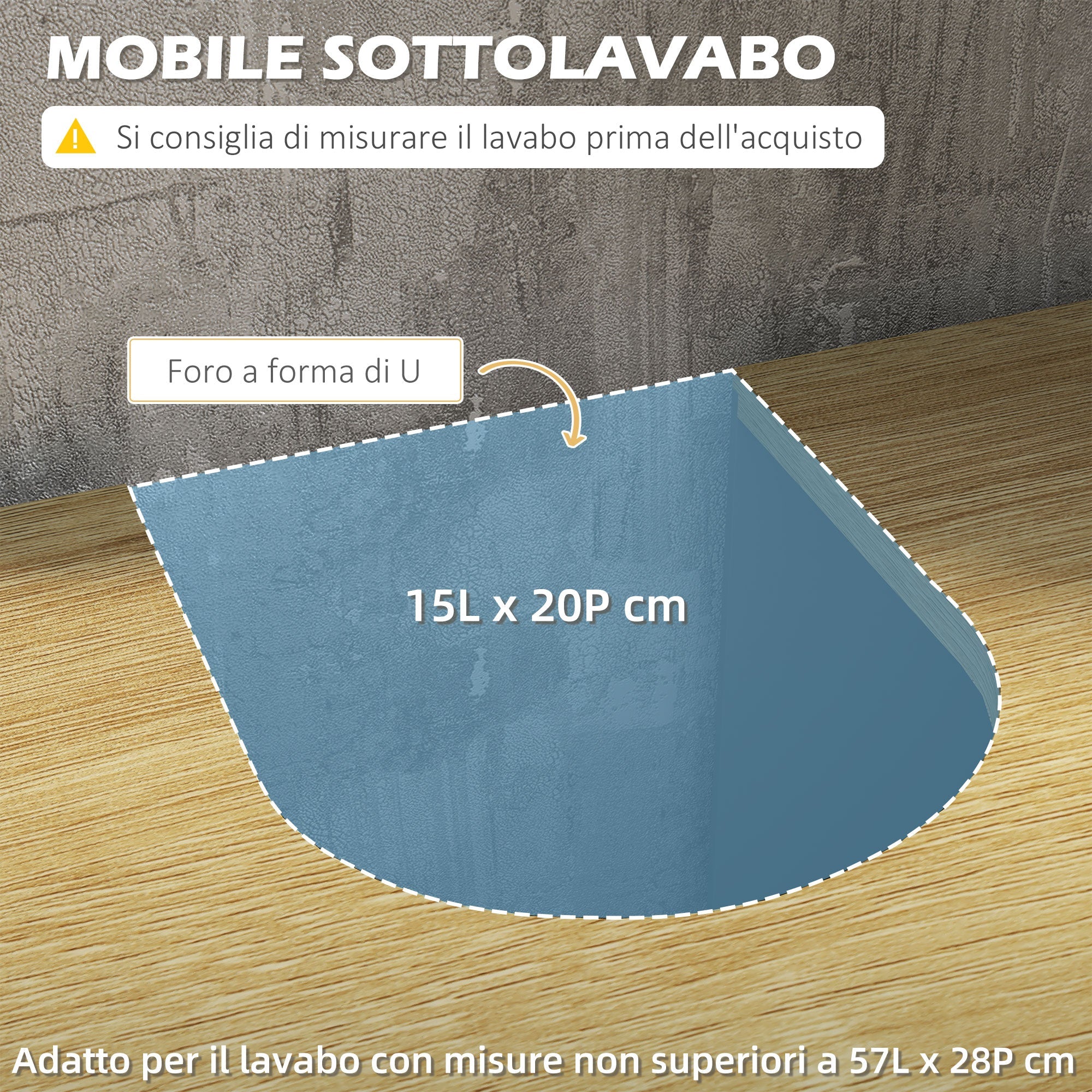 Easycomfort Mobile Sottolavabo in Truciolato e MDF a 2 Ante with Ripiano Interno Regolabile, 60x30x60 cm, Grigio