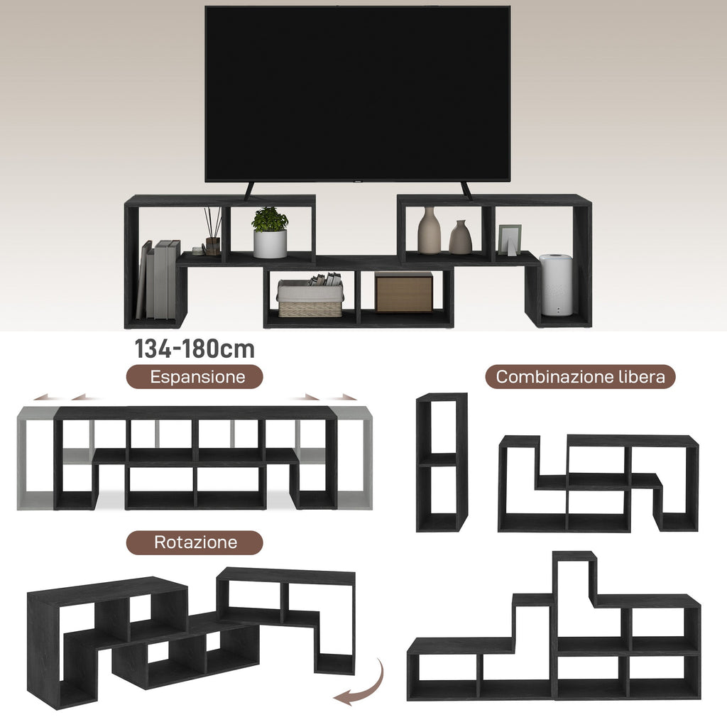 EasyComfort TV-meubel modulair 75" - 2 L-planken + rechthoekige plank, 134-180x30.5x44 cm