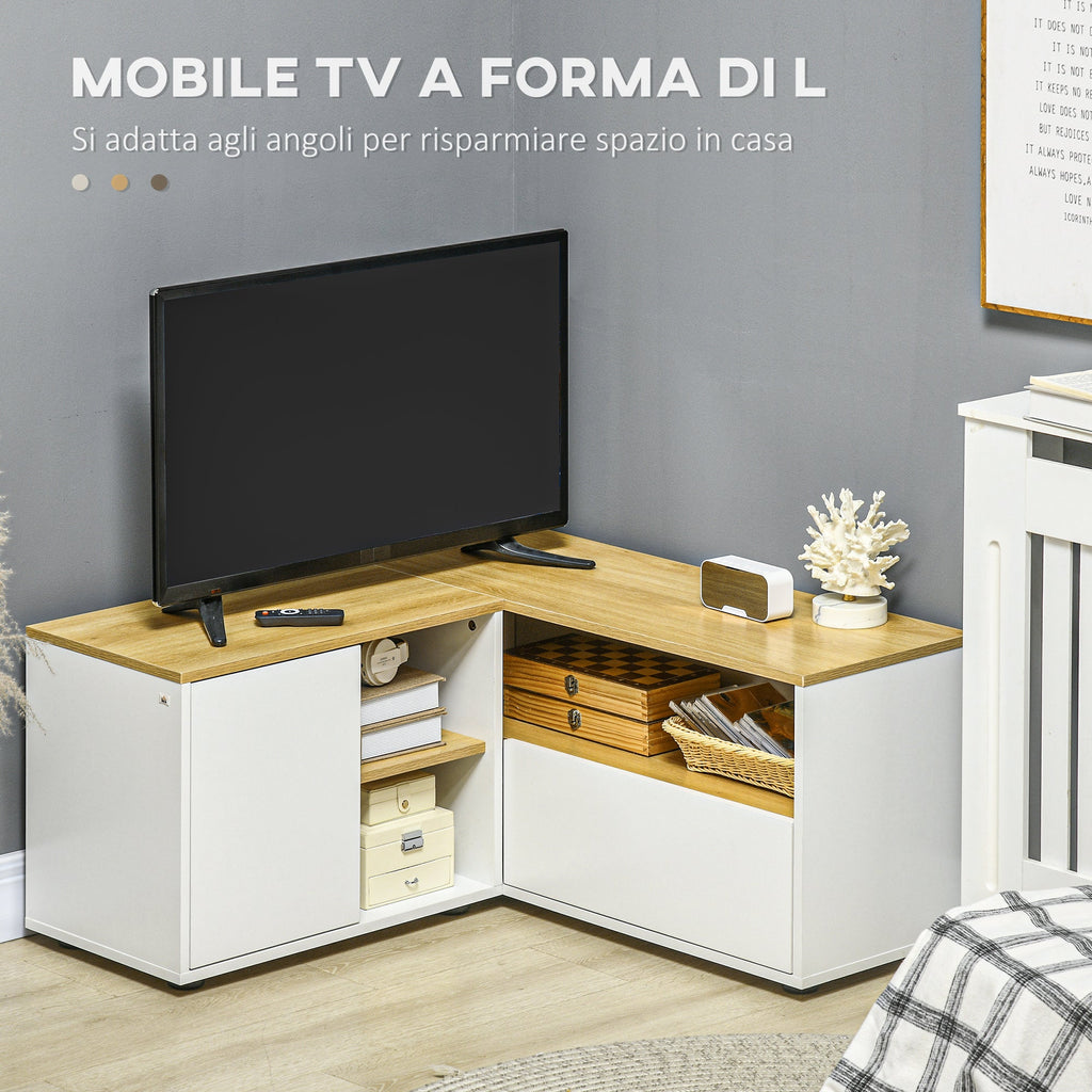 Easycomfort Mobile TV a L per TV da 40" with 3 Ripiani Aperti e 2 Armadietti, in Truciolato, 90x90x45 cm
