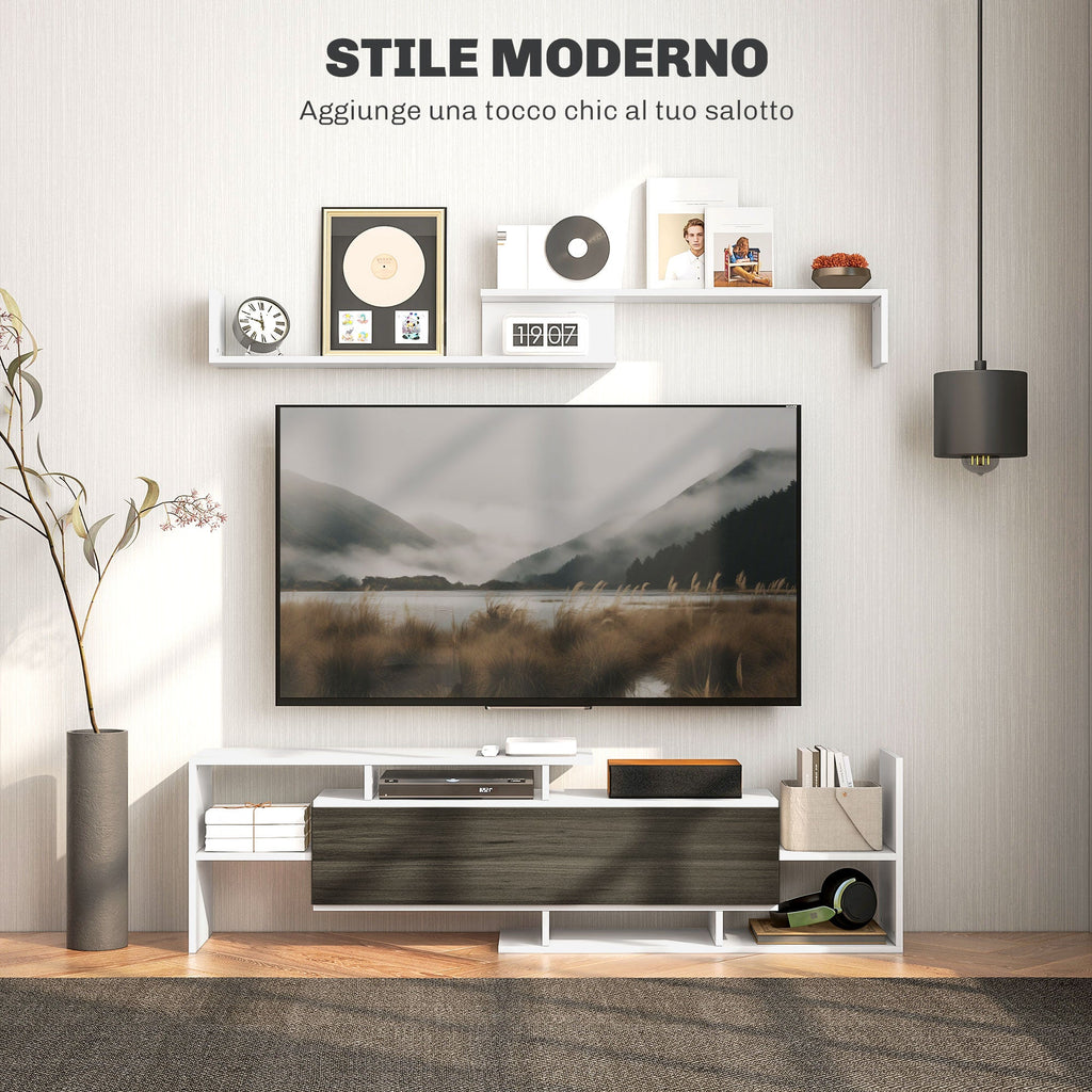 EasyComfort Mobile TV meubel met wandplank, 153.6 cm, wit/zwart