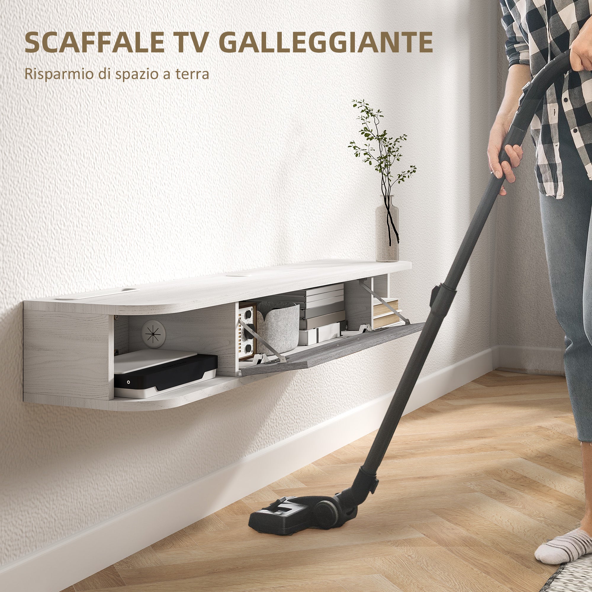 EasyComfort TV-wandmeubel 120x26x16 cm, wit/grijs