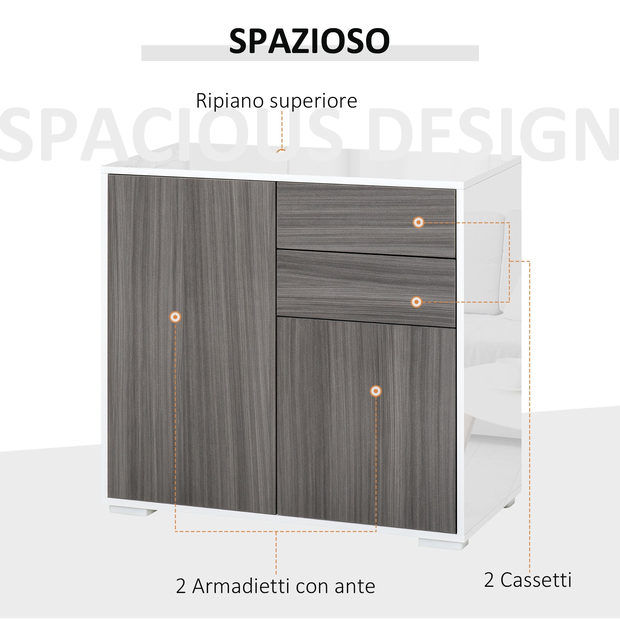 EasyComfort Mobiletto 2 Cassetti e 2 Ante kast 79x36x74 cm
