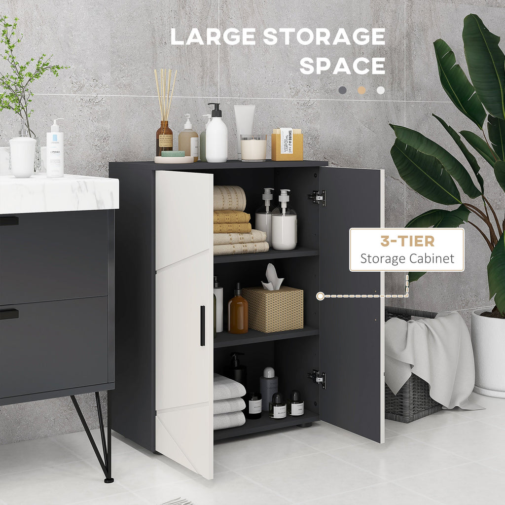 Easycomfort Mobiletto Bagno 2 Ante in Legno with 3 Ripiani e Chiusura Ammortizzata, 60x30x82cm, Grigio