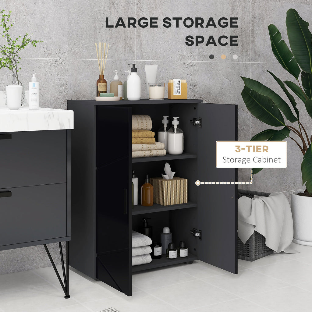 Easycomfort Mobiletto Bagno 2 Ante in Legno with 3 Ripiani e Chiusura Ammortizzata, 60x30x82cm, black