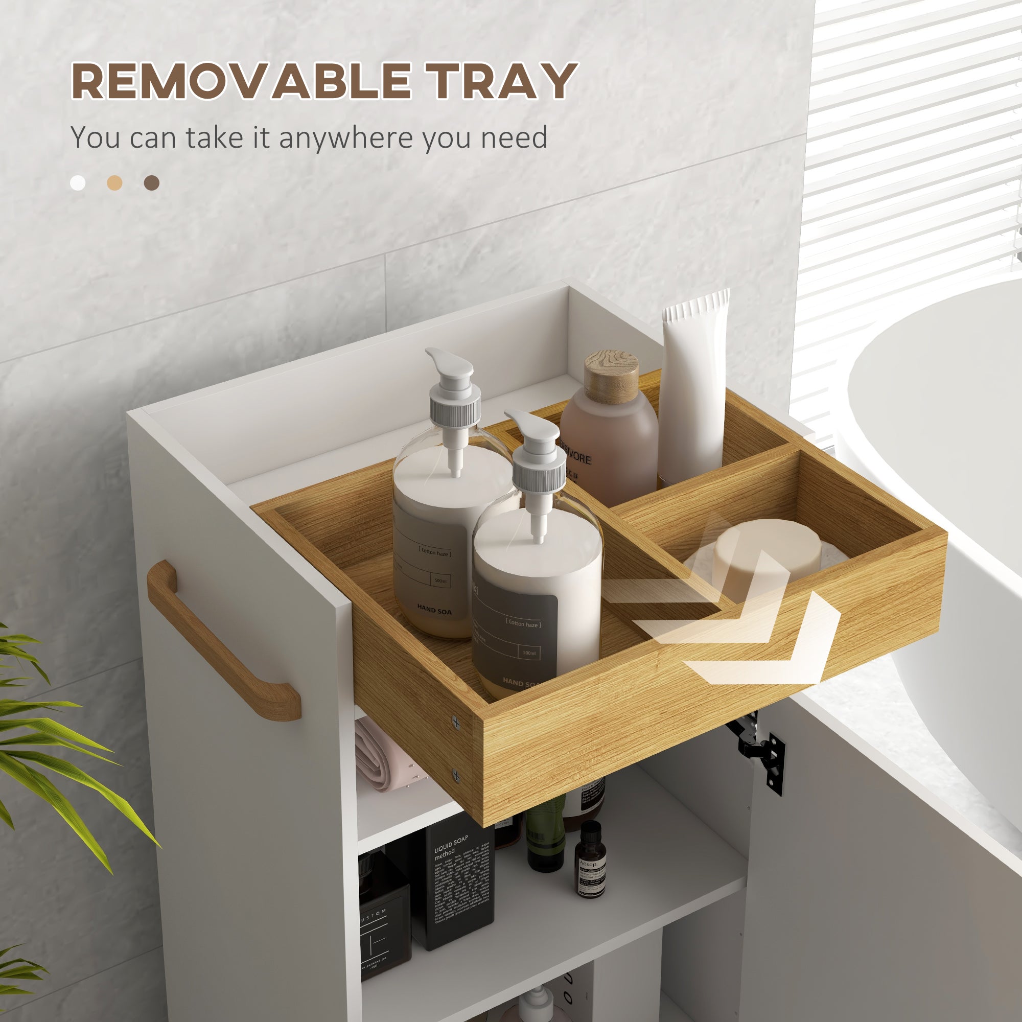 Easycomfort Mobiletto Bagno with Vassoio Rimovibile, Ripiano Aperto e Armadietto Chiuso, in Truciolato, 40x30x88 cm, white