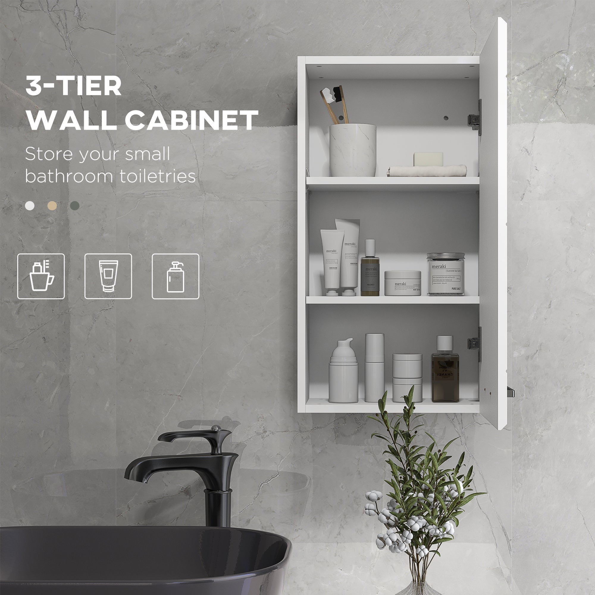 EasyComfort Badkamerwandkast MDF 3 planken 37x22.5x70 cm wit