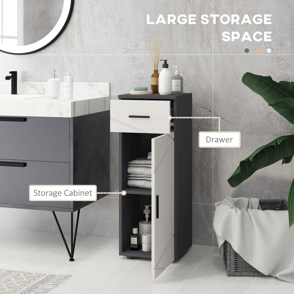 Easycomfort Mobiletto Bagno in Truciolato with Cassetto e Armadietto a 2 Livelli Regolabili, 30x30x82 cm, Grigio