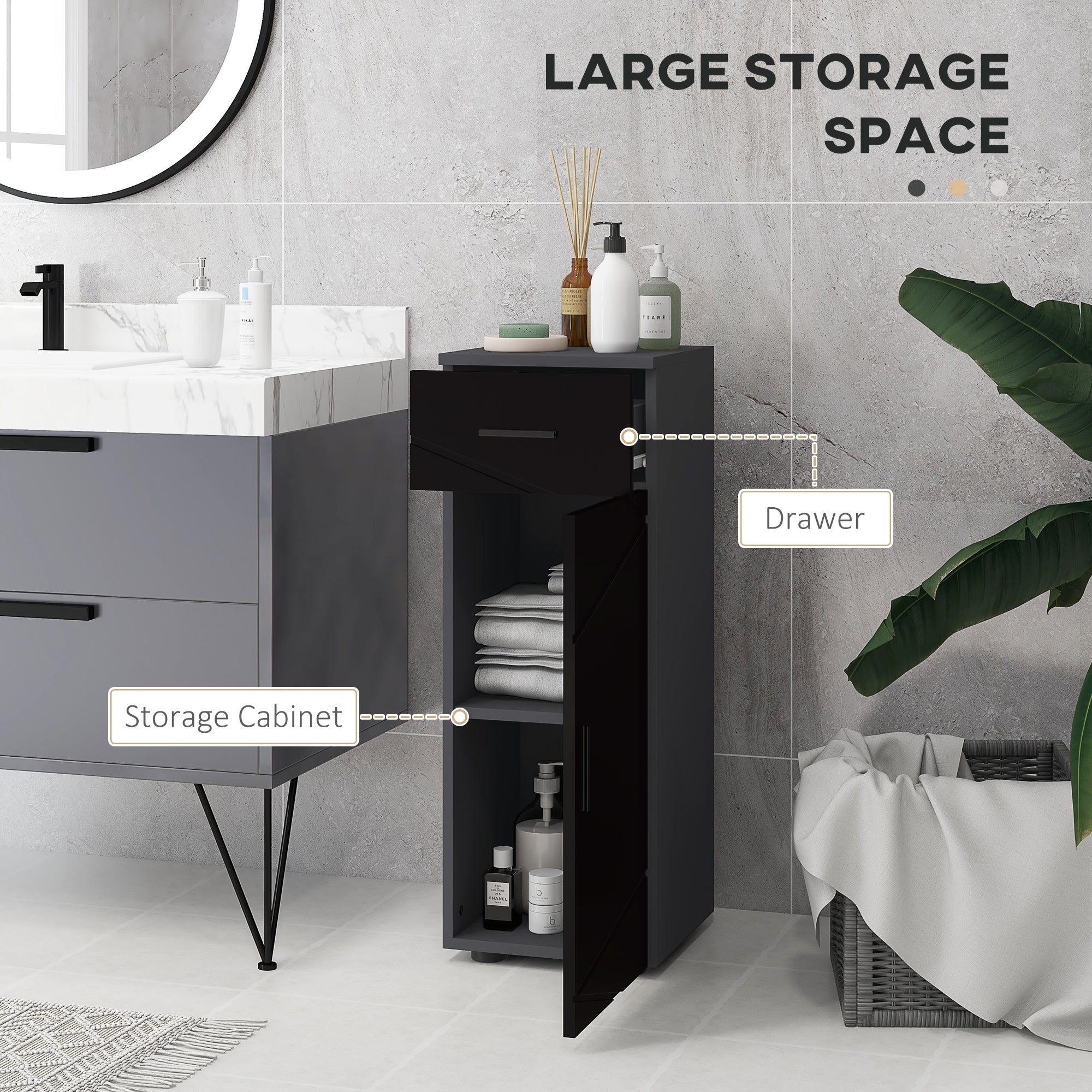 EasyComfort Mobiletto Badkamerkast 30x30x82 cm zwart/donkergrijs