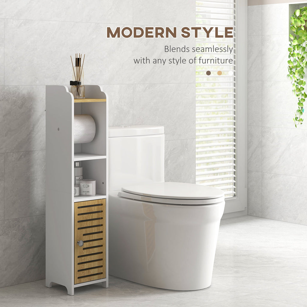 EasyComfort Mobiletto Bagno Salvaspazio Moderno con Ripiani e Armadietto in Truciolato, Superficie in melamina,18x20x90cm, Bianco