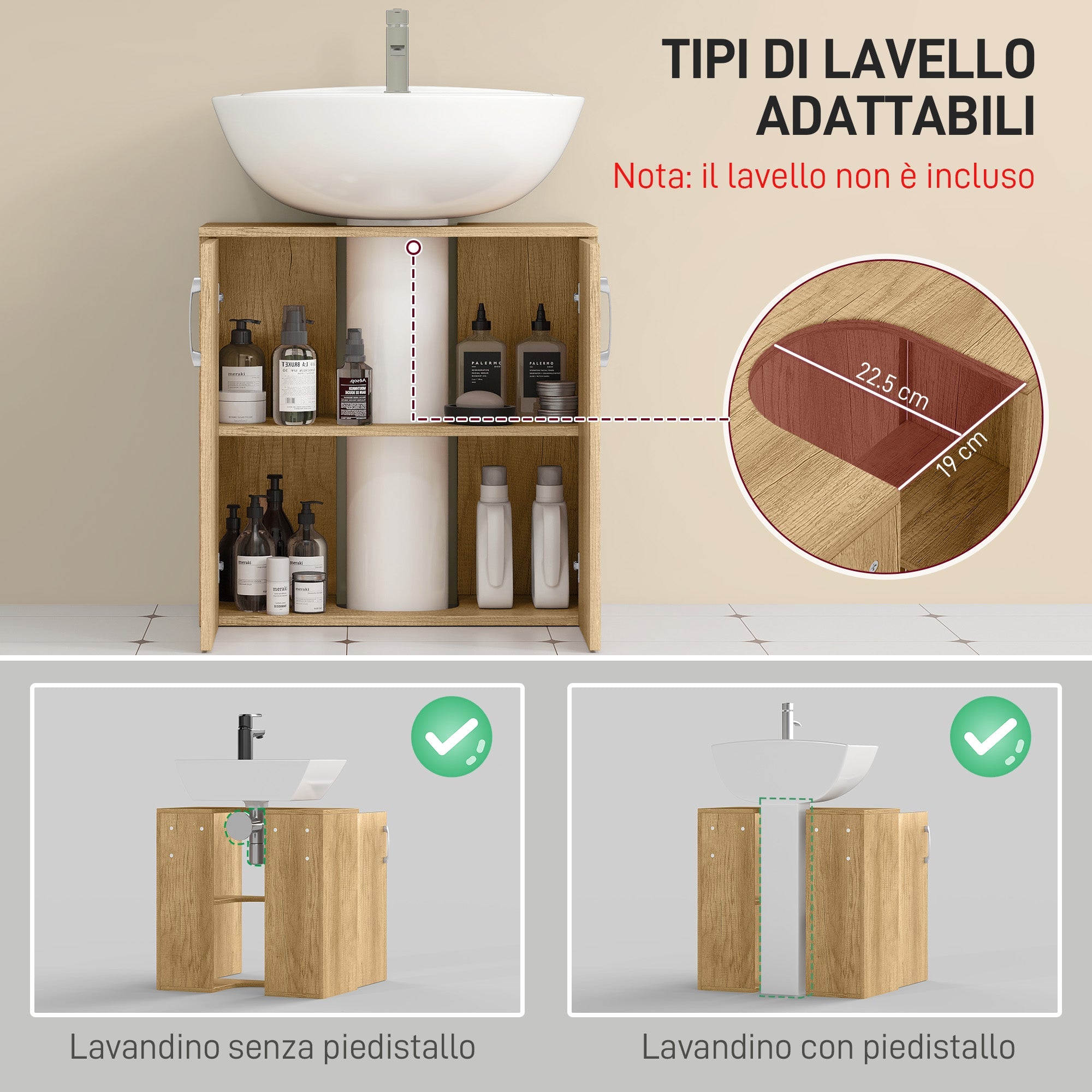 EasyComfort Mobiletto Bagno - Badmeubel onderkast 60x30x60 cm, naturel
