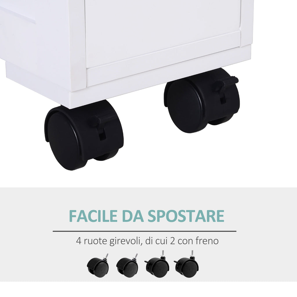 Easycomfort Mobiletto da Bagno 2 Cassetti Salvaspazio with 4 Ruote Legno 16x52x71.5cm white