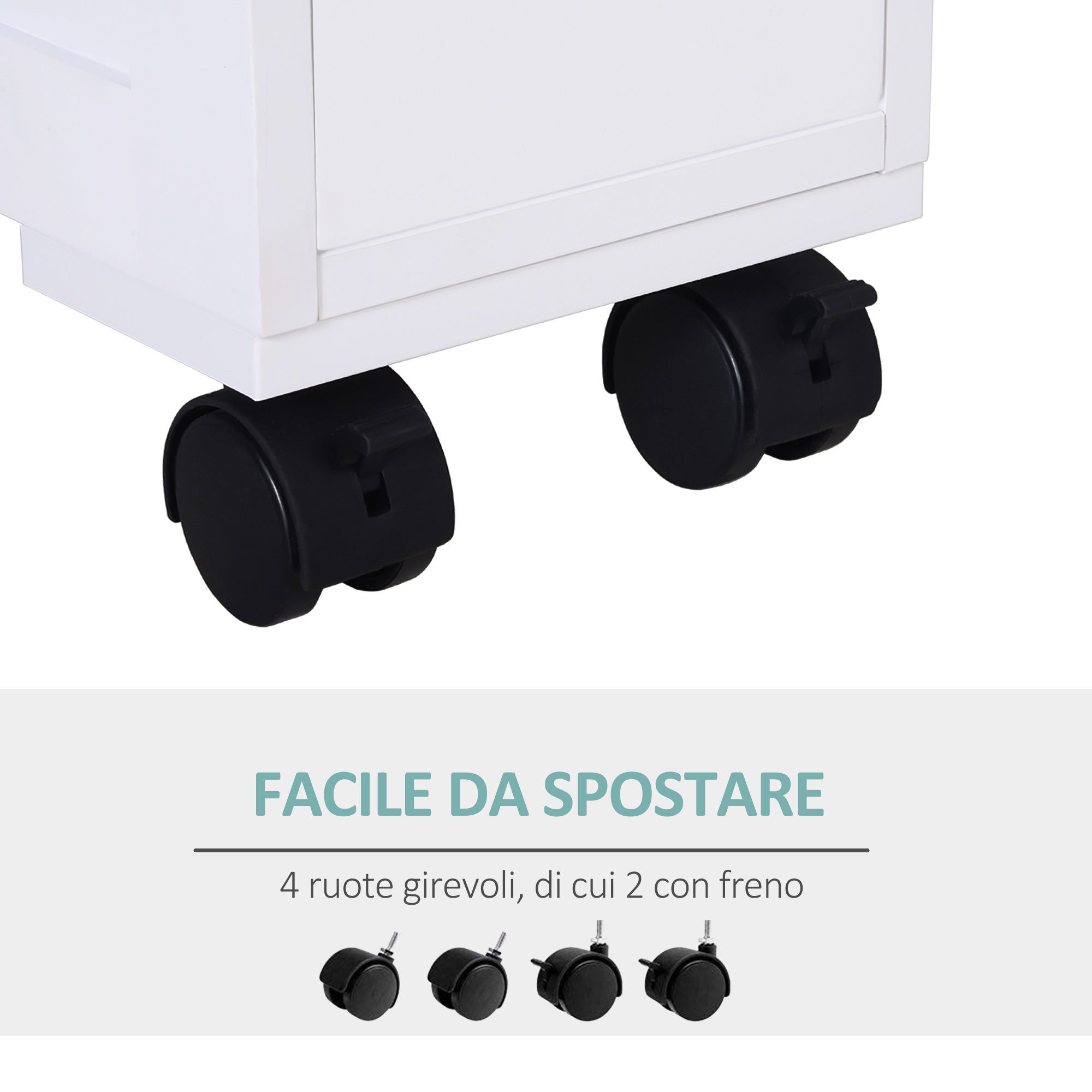 Easycomfort Mobiletto da Bagno 2 Cassetti Salvaspazio with 4 Ruote Legno 16x52x71.5cm white