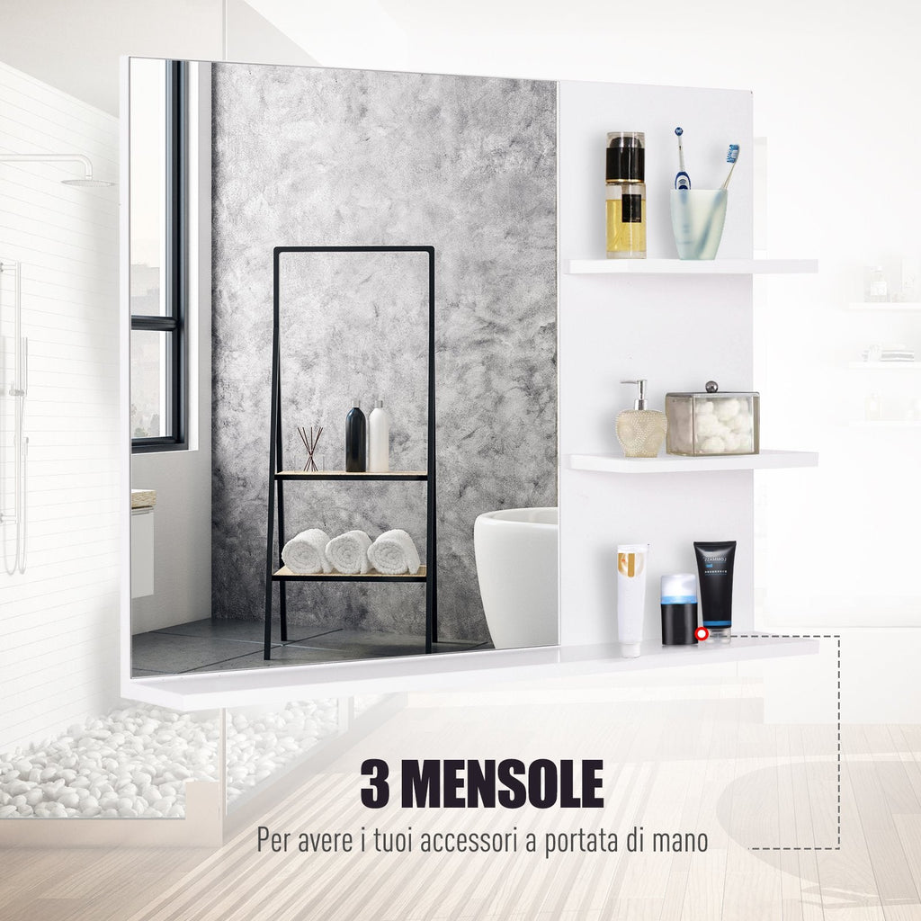 Easycomfort Mobiletto Pensile Bagno 60 x 10 x 48cm, with Specchio e 3 Ripiani, Armadietto wall-mounted in MDF white