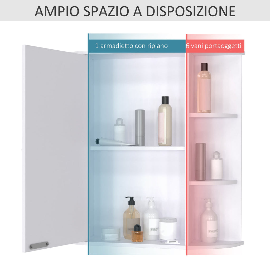 EasyComfort Mobiletto Pensile da Bagno, Armadietto Bagno with Specchio, Anta Centrale e Mensole in Legno white (60 x 17 x 63 cm)