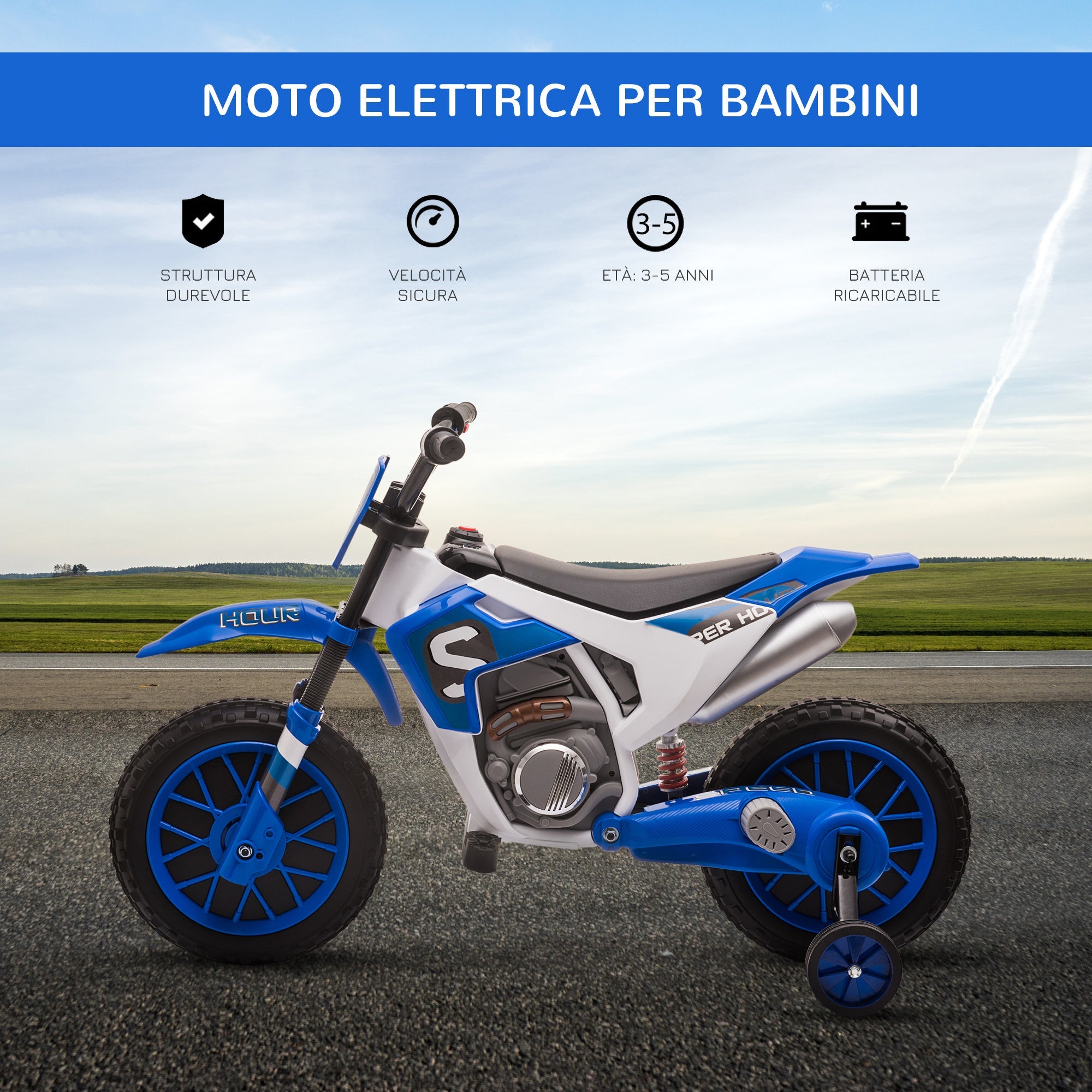 Easycomfort elektrische crossmotor voor kinderen 12V - blauw