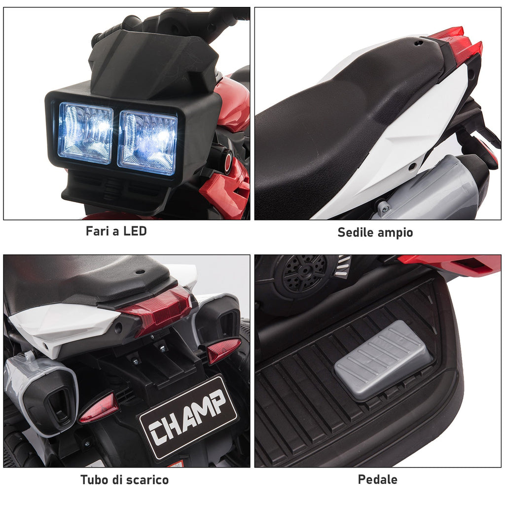Easycomfort Moto Elettrica per Bambini 3-5 Anni (max. 25kg) with 3 Ruote, Luci e Suoni, Batteria 6V, Rosso, 86x42x52cm