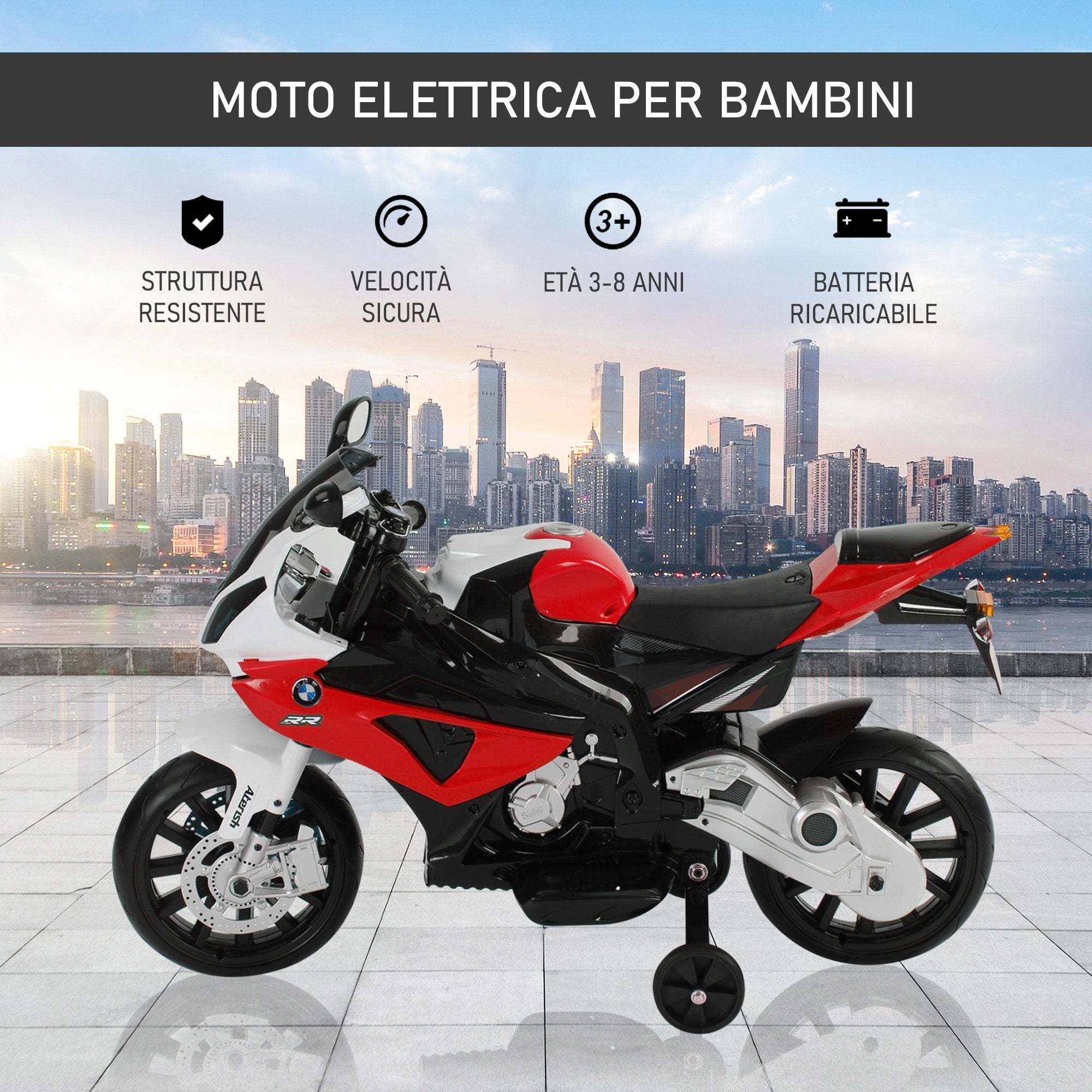 Easycomfort Moto Elettrica per Bambini 3-8 Anni with Licenza BMW, Batteria 12V, Rotelle e Luci, 110x47x69 cm