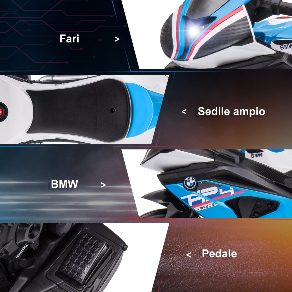 Easycomfort Moto per Bambini 18-60 Mesi Modello BMW HP4 with Fari, Musica e Pedali, in PP e Metallo, 82.5x42x54 cm, Blu