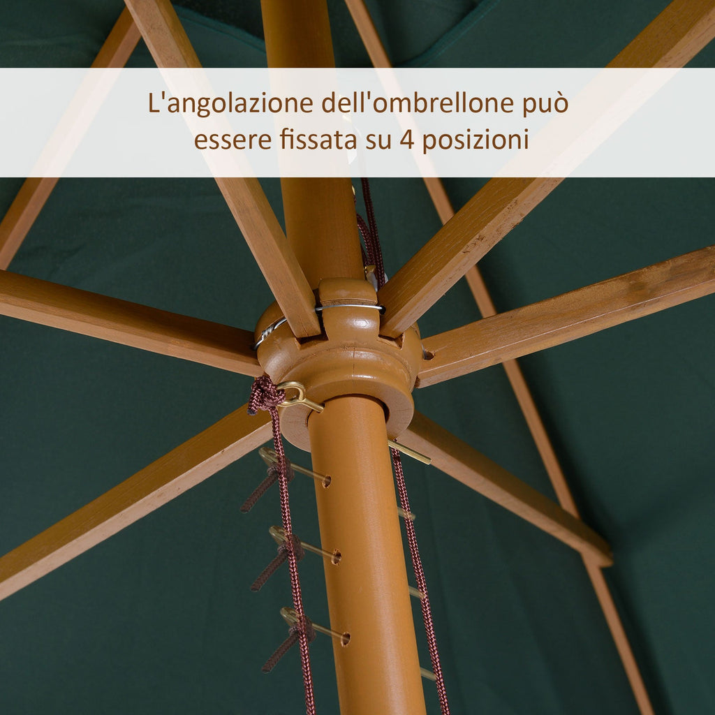 EASYCOMFORT 2x3 m Garden Umbrella in Lacquered Wood and Bamboo with Removable Cover, Dark Green