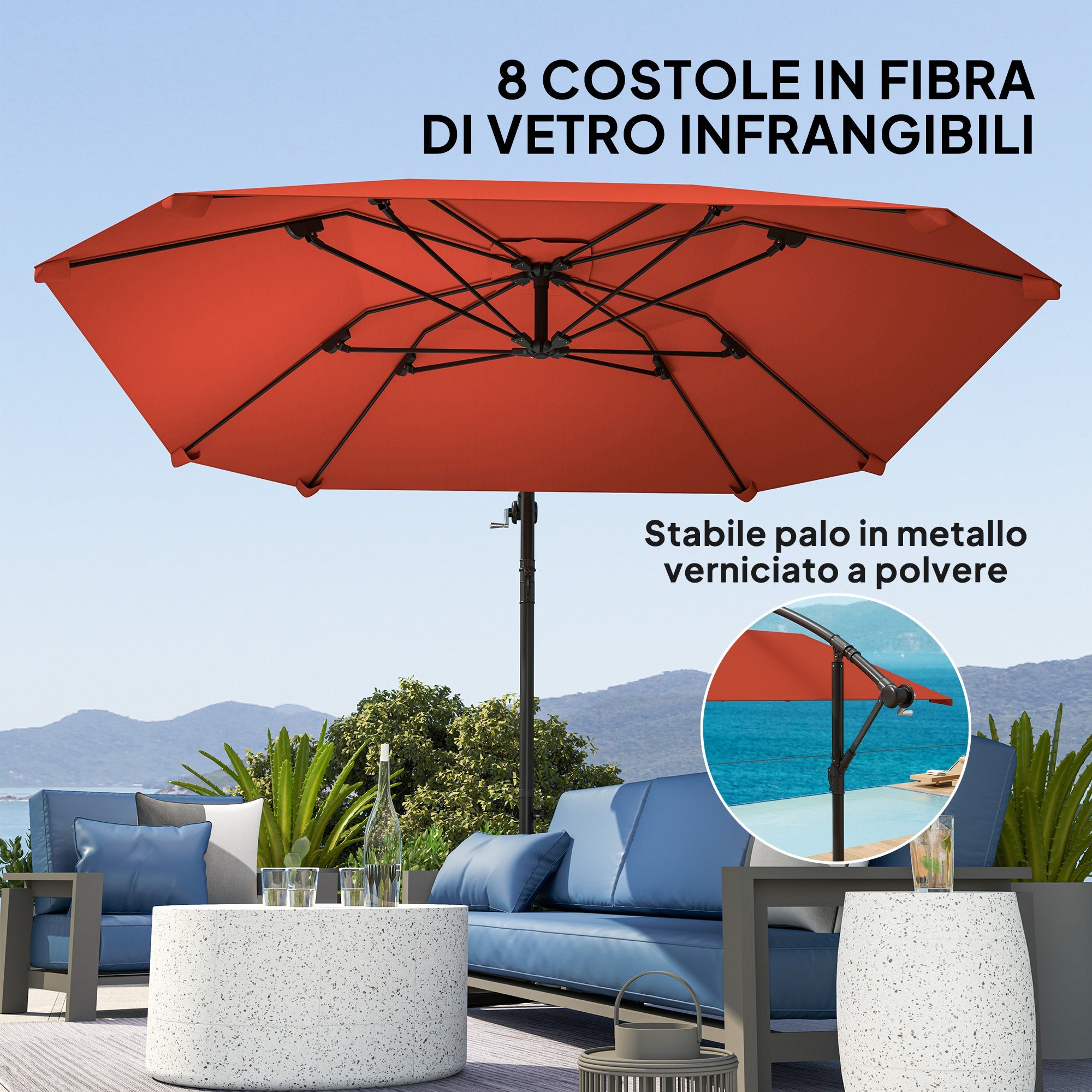 EasyComfort Ombrellone a Sbalzo Parasol 260x304x245 cm Bordeaux