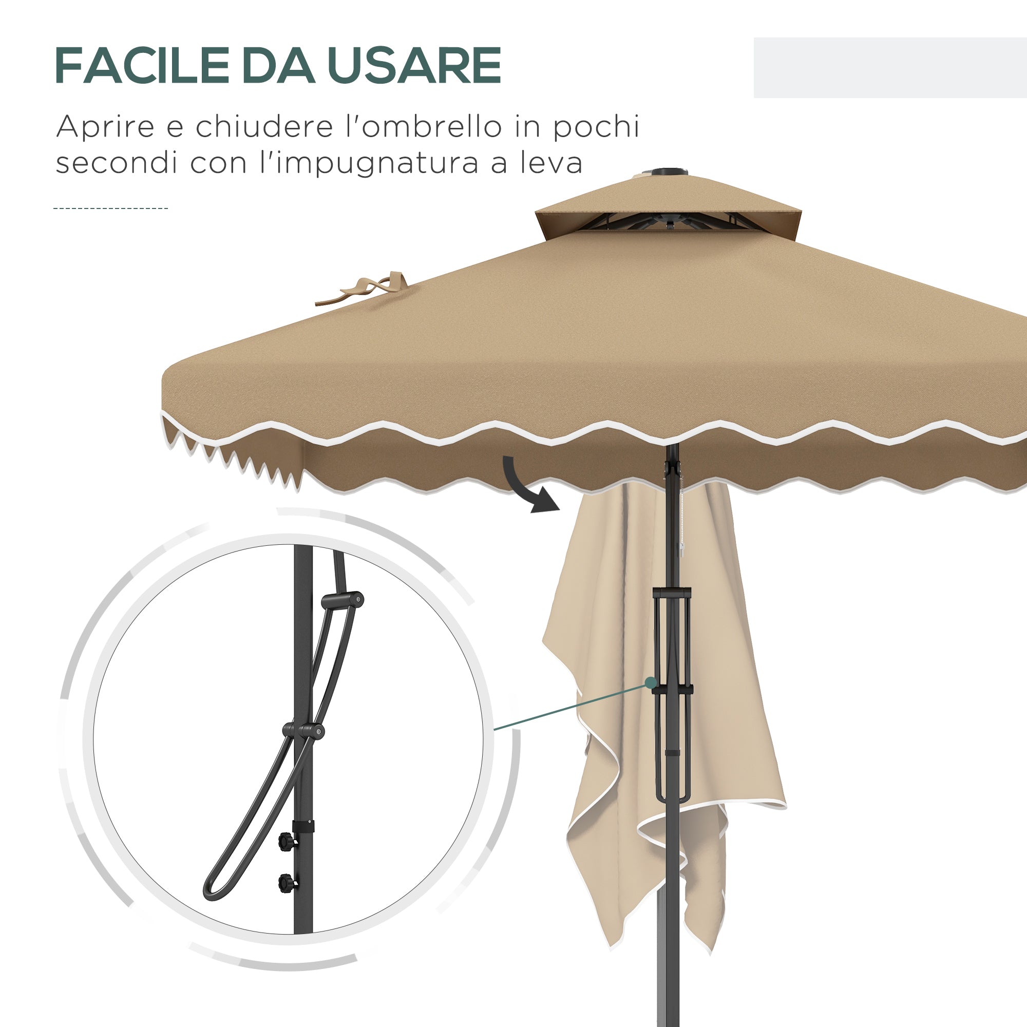 EasyComfort Uitkragende parasol 243x243 cm, dubbel dak, kaki