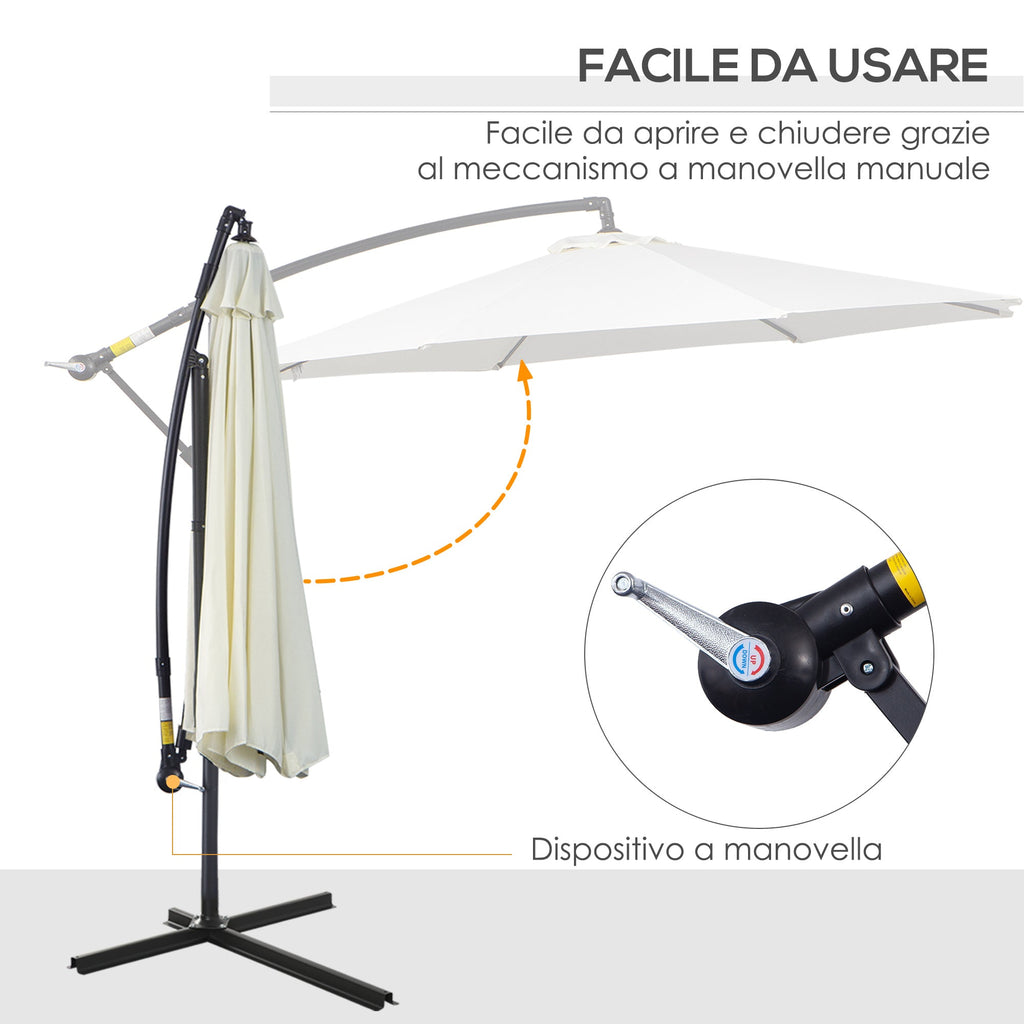 EASYCOMFORT Outdoor Umbrella 3x2.5 m with Crank, in Steel and Anti-UV Polyester, Cream
