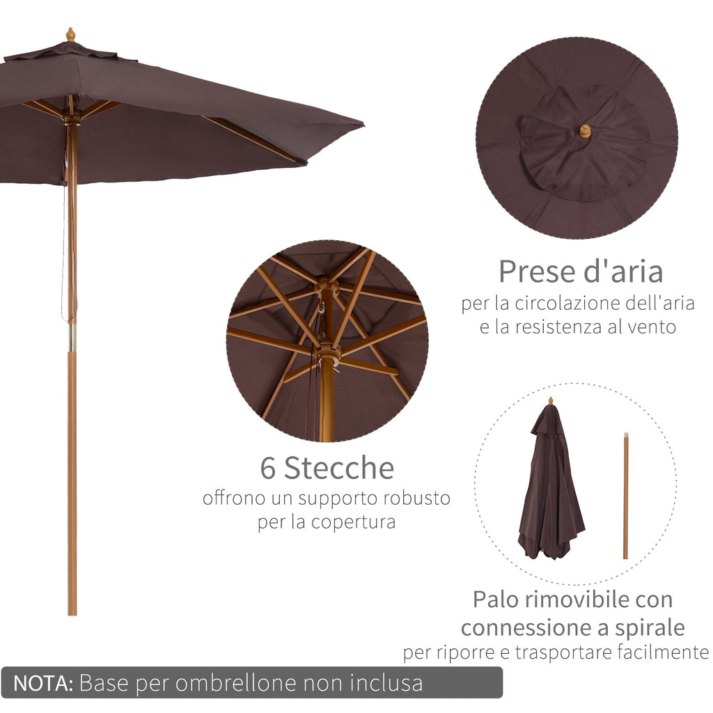 EASYCOMFORT Garden Umbrella 2.5x2.3 m 6 Ribs with Crank, in Wood and Polyester, Brown