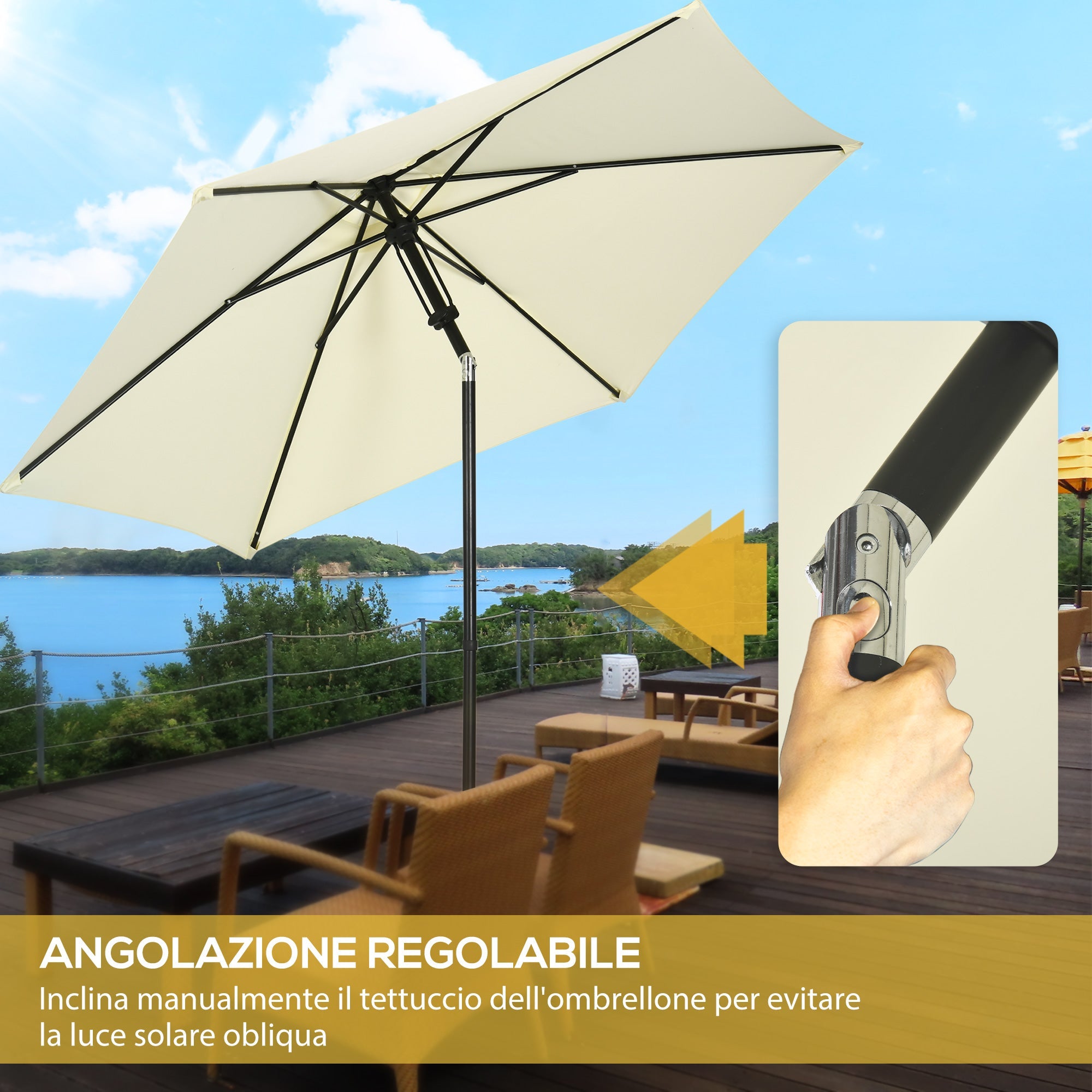 Easycomfort Ombrellone da Giardino 2.7x2.5 m, in Poliestere e Metallo with Tettuccio Inclinabile, Beige black